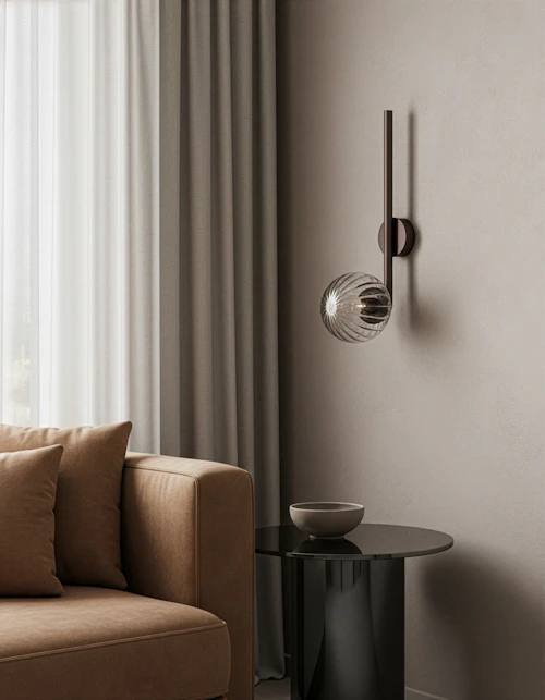 Tubular LG brass and glass Wall Sconce in classic bronze finish handcrafted by Schwung
