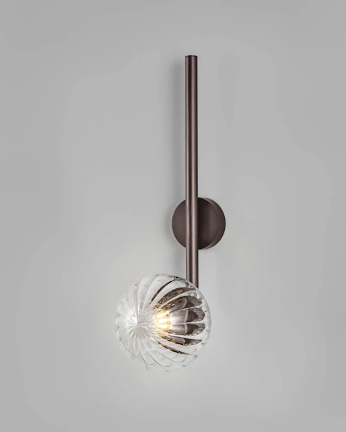 Tubular LG brass and glass Wall Sconce in classic bronze finish handcrafted by Schwung