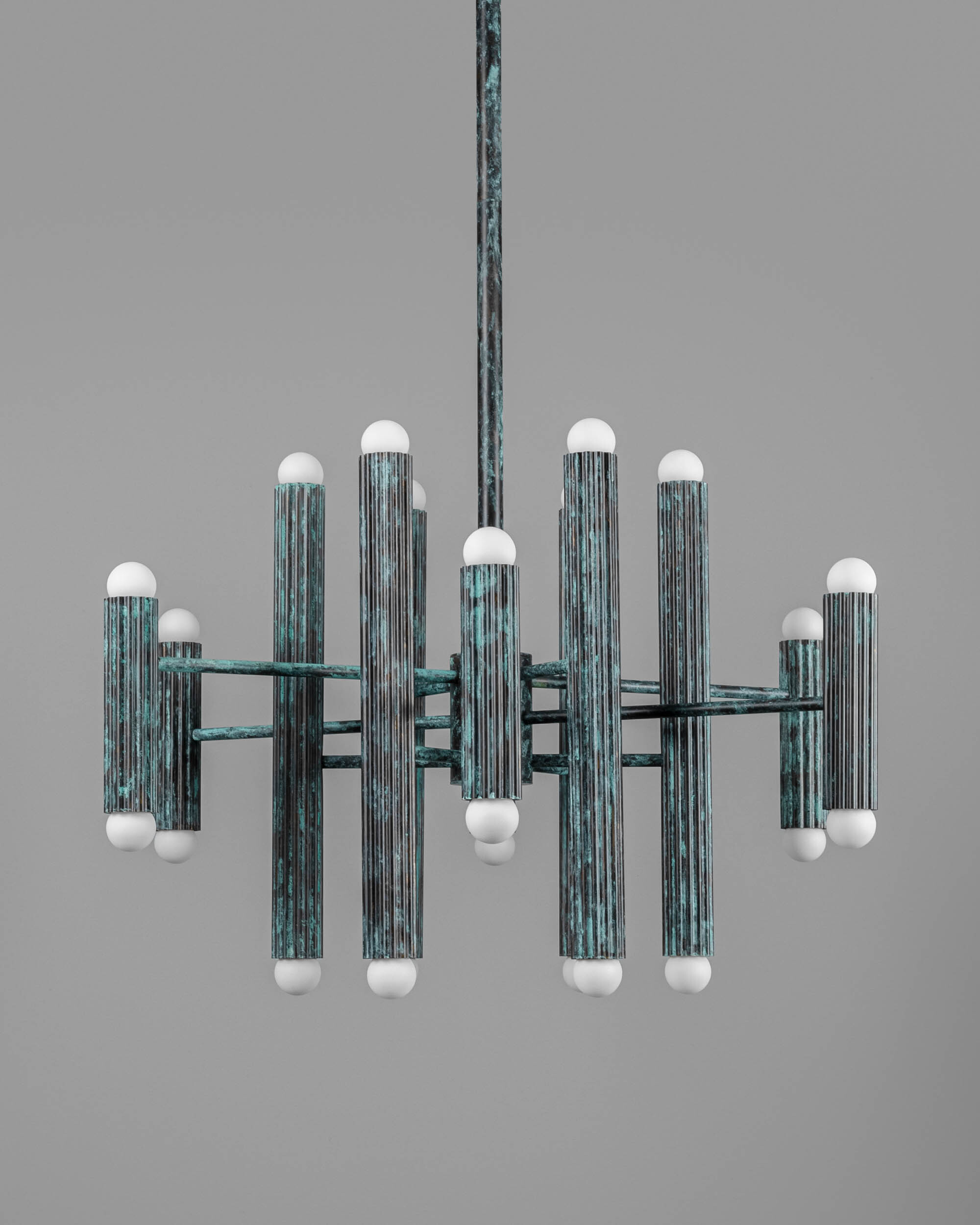 Vesta Round 24 brass Chandelier in verdigris ash  finish handcrafted by Schwung