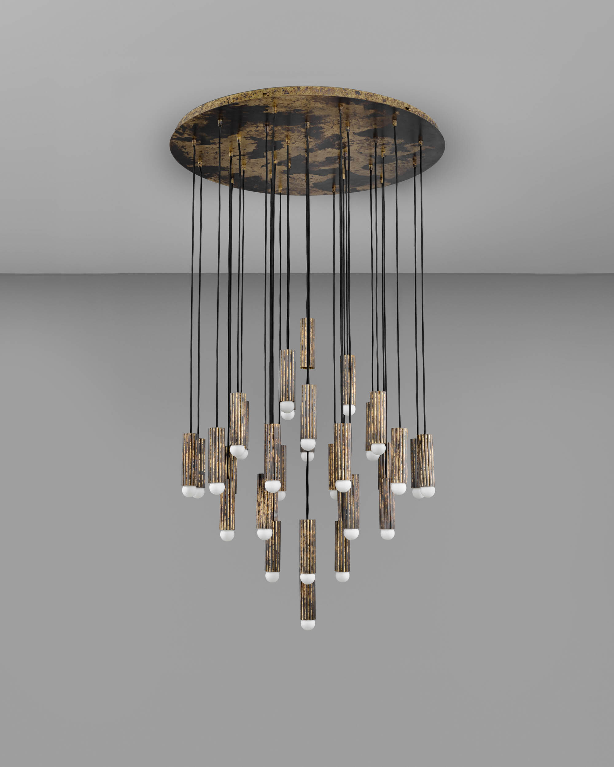 Vesta Cluster 32 brass Chandelier in shadowed gild  finish handcrafted by Schwung