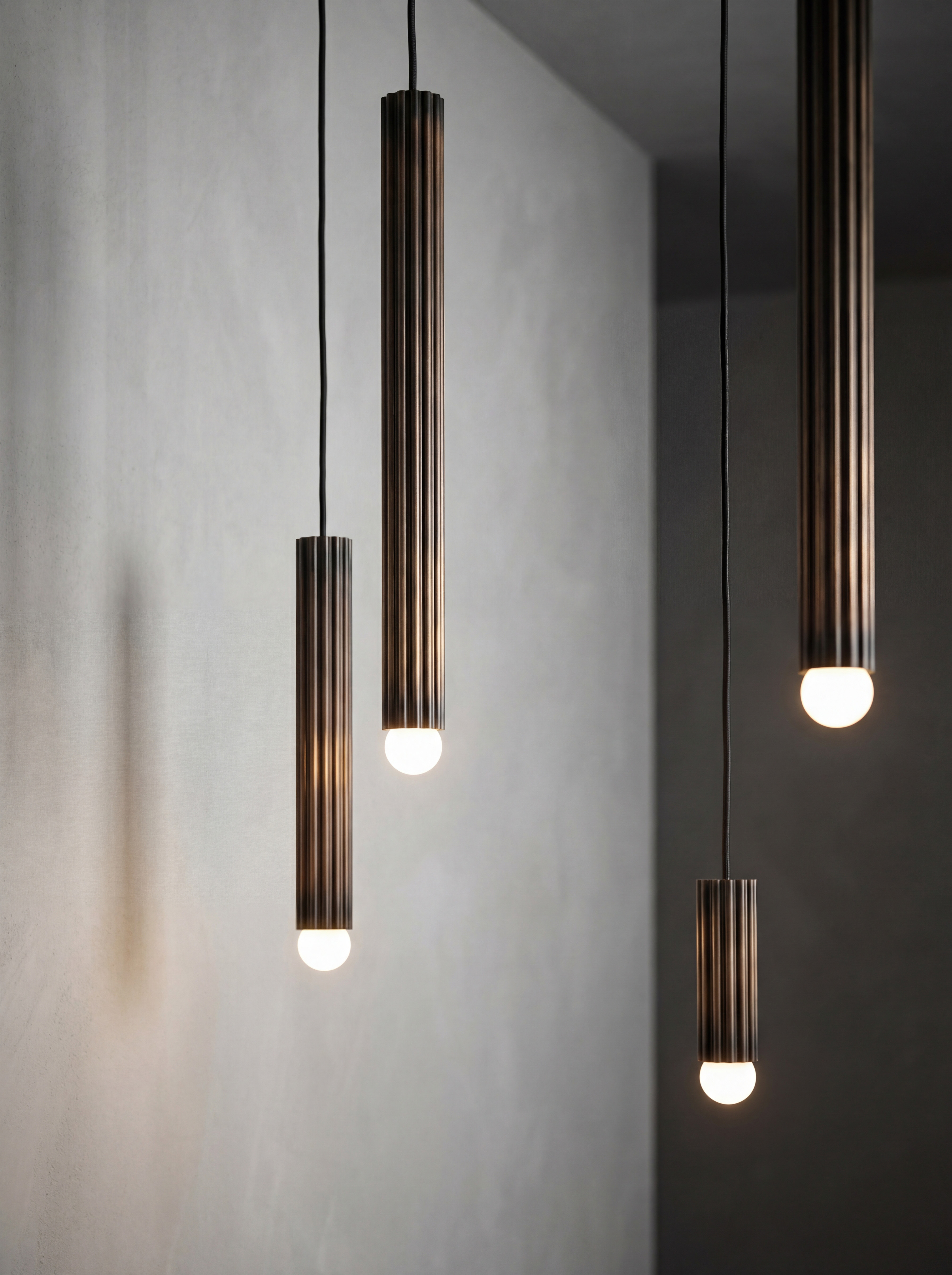 Vesta Single pendants in various sizes in hritage bronze, handcrafted by Schwung.