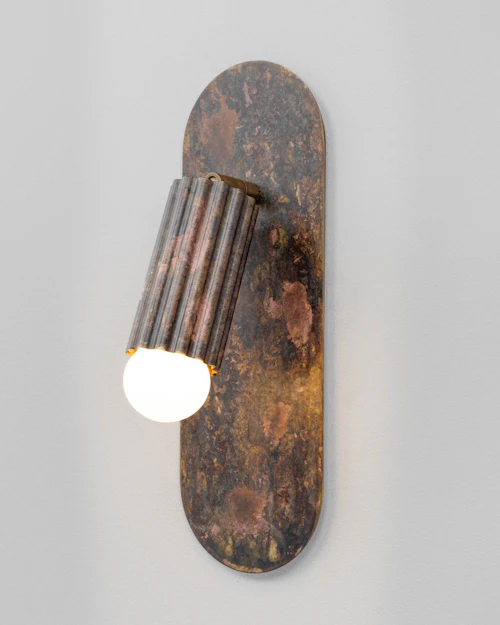 Vesta Flex brass Wall Sconce in rose ash finish handcrafted by Schwung