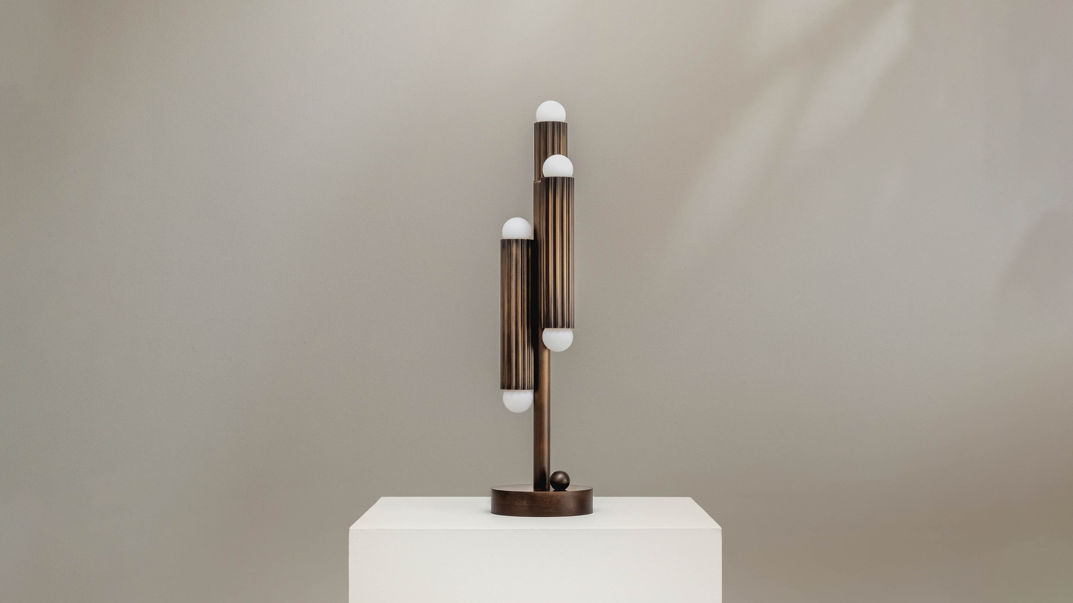 Vesta Table brass Table Lamp in Heritage Bronze finish handcrafted by Schwung