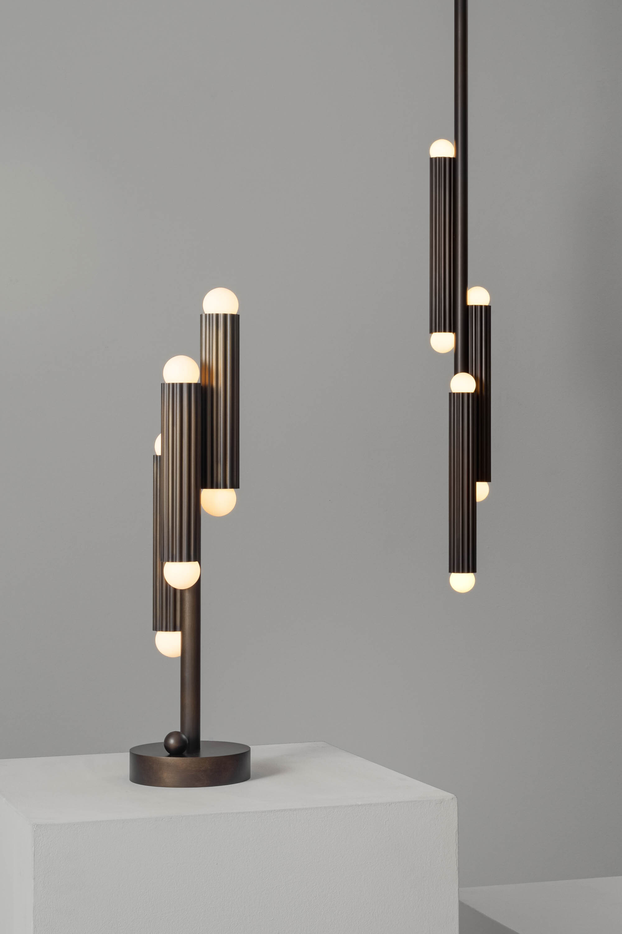 Vesta Table brass Table Lamp in Heritage Bronze finish handcrafted by Schwung