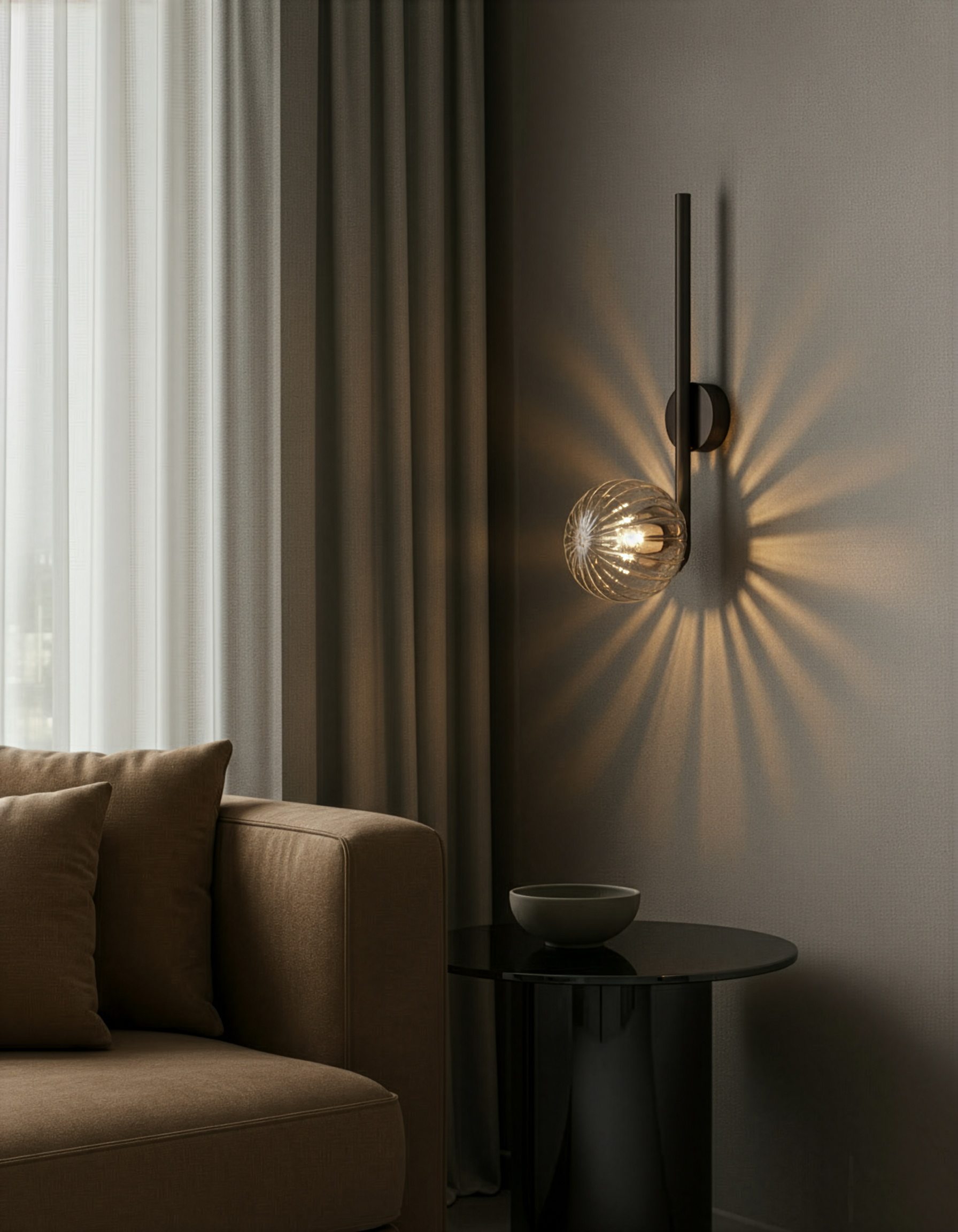 Tubular LG brass and glass Wall Sconce in classic bronze finish handcrafted by Schwung