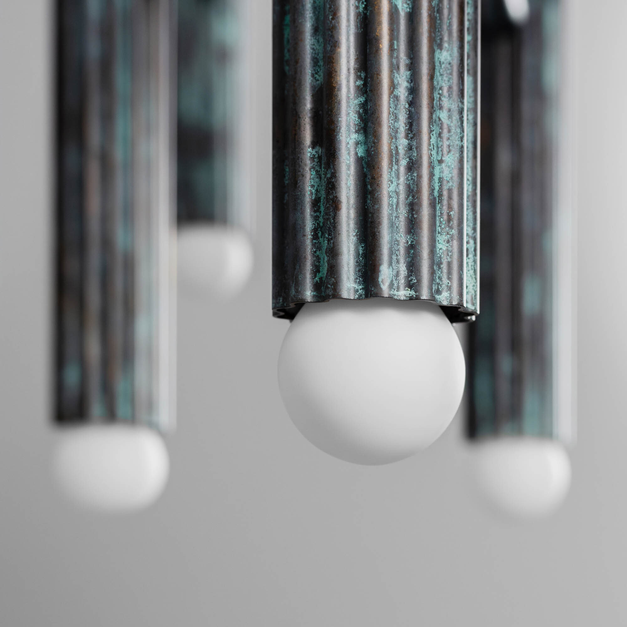 Vesta Round 24 brass Chandelier in verdigris ash  finish handcrafted by Schwung