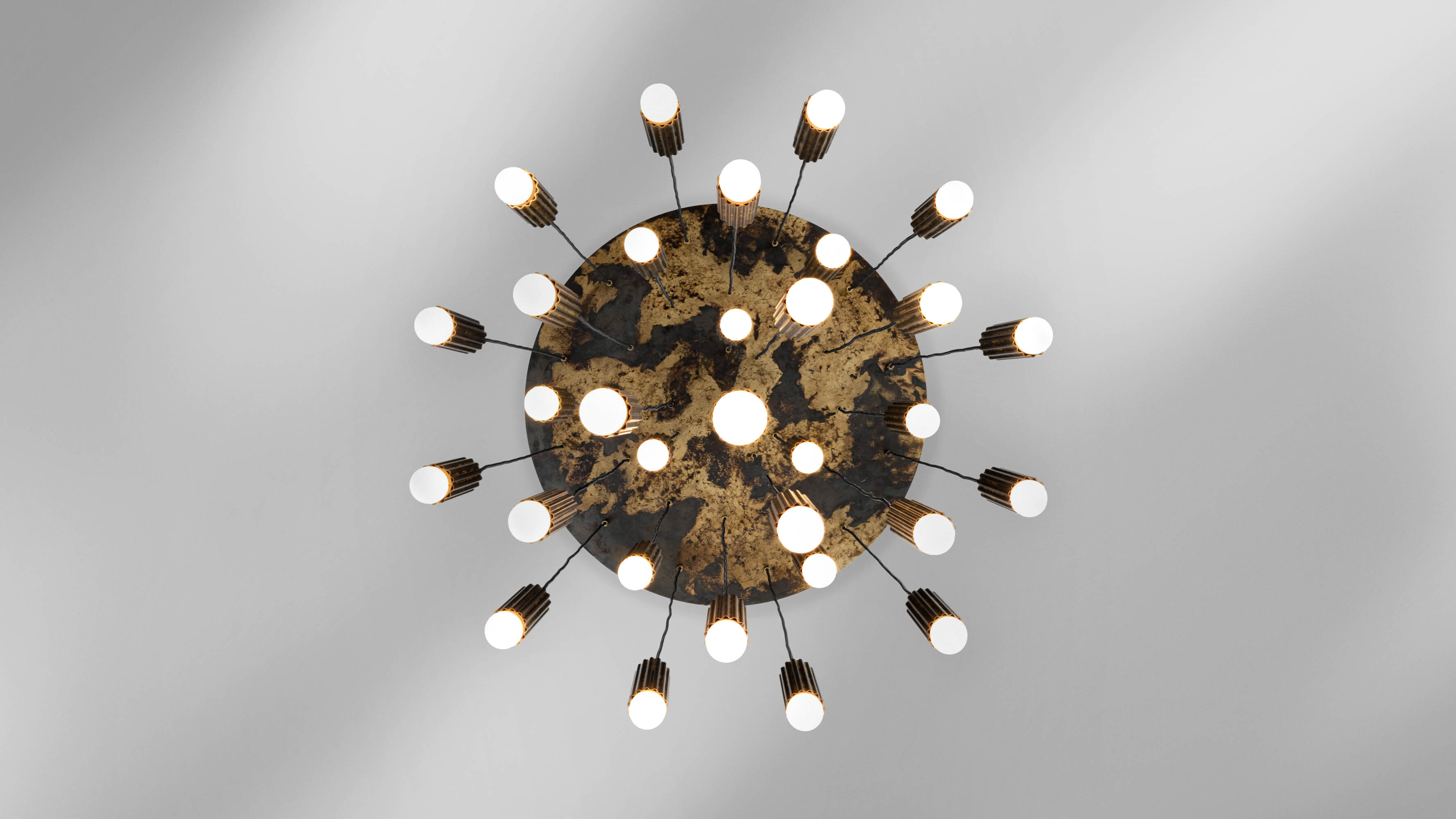 Vesta Cluster 32 brass Chandelier in shadowed gild  finish handcrafted by Schwung