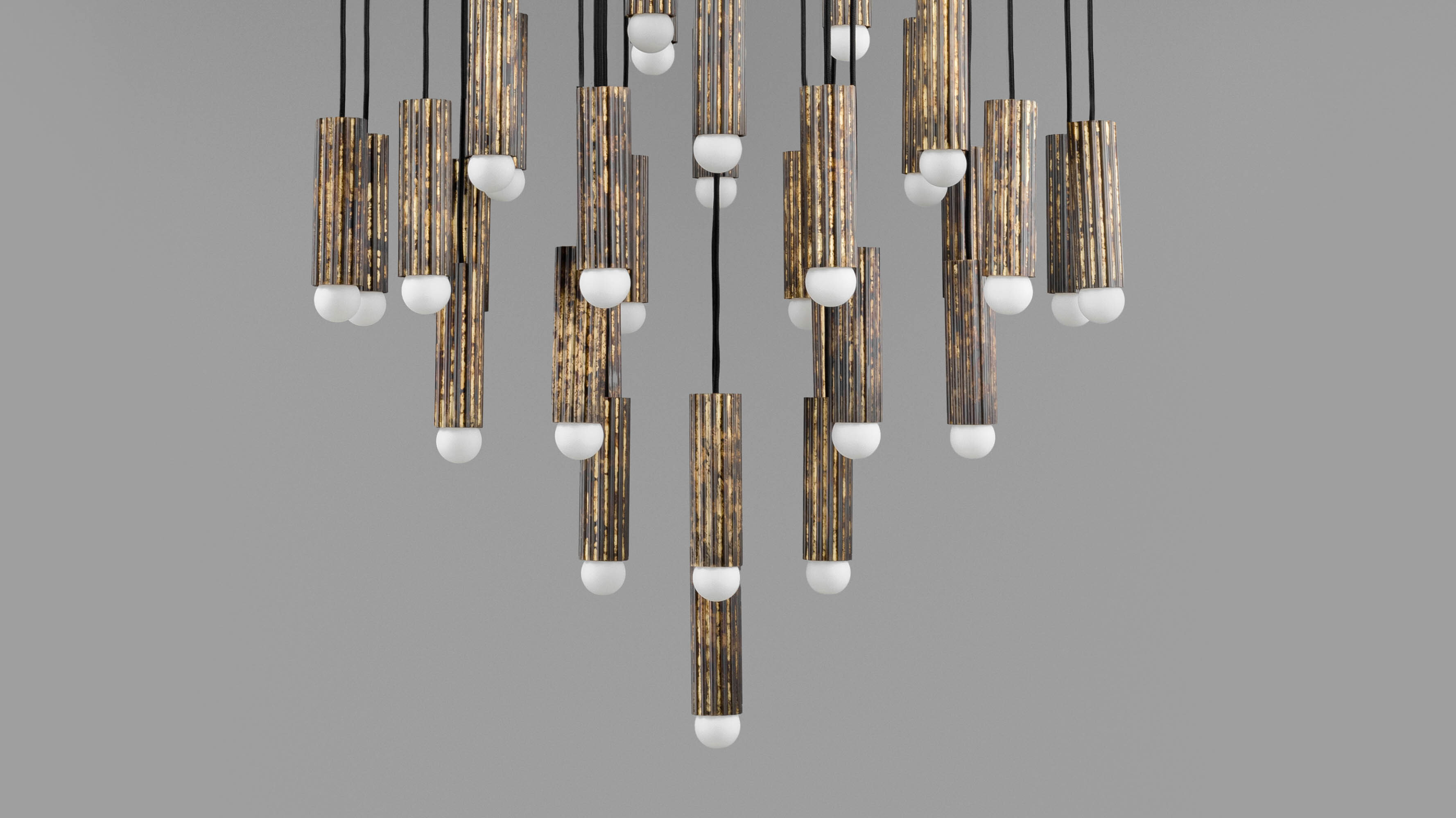 Vesta Cluster 32 brass Chandelier in shadowed gild  finish handcrafted by Schwung