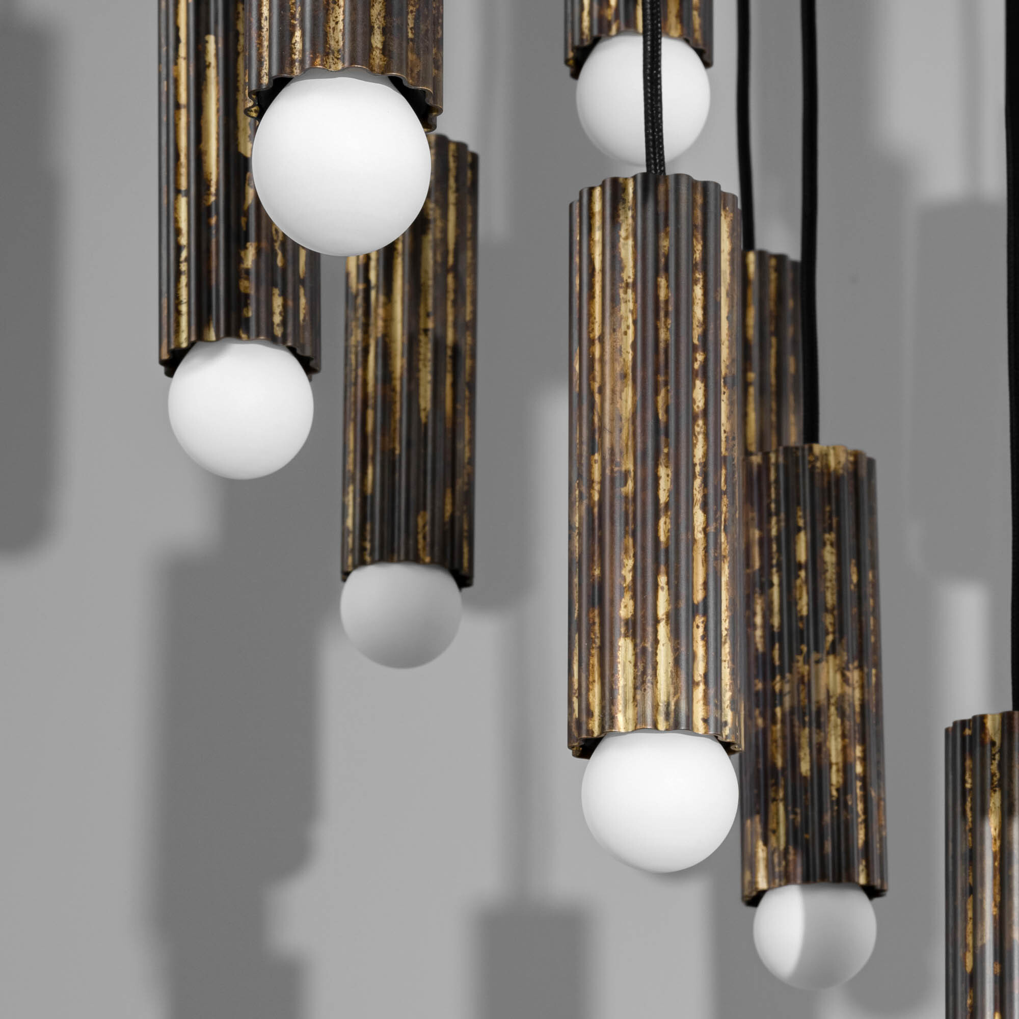 Vesta Cluster 32 brass Chandelier in shadowed gild  finish handcrafted by Schwung
