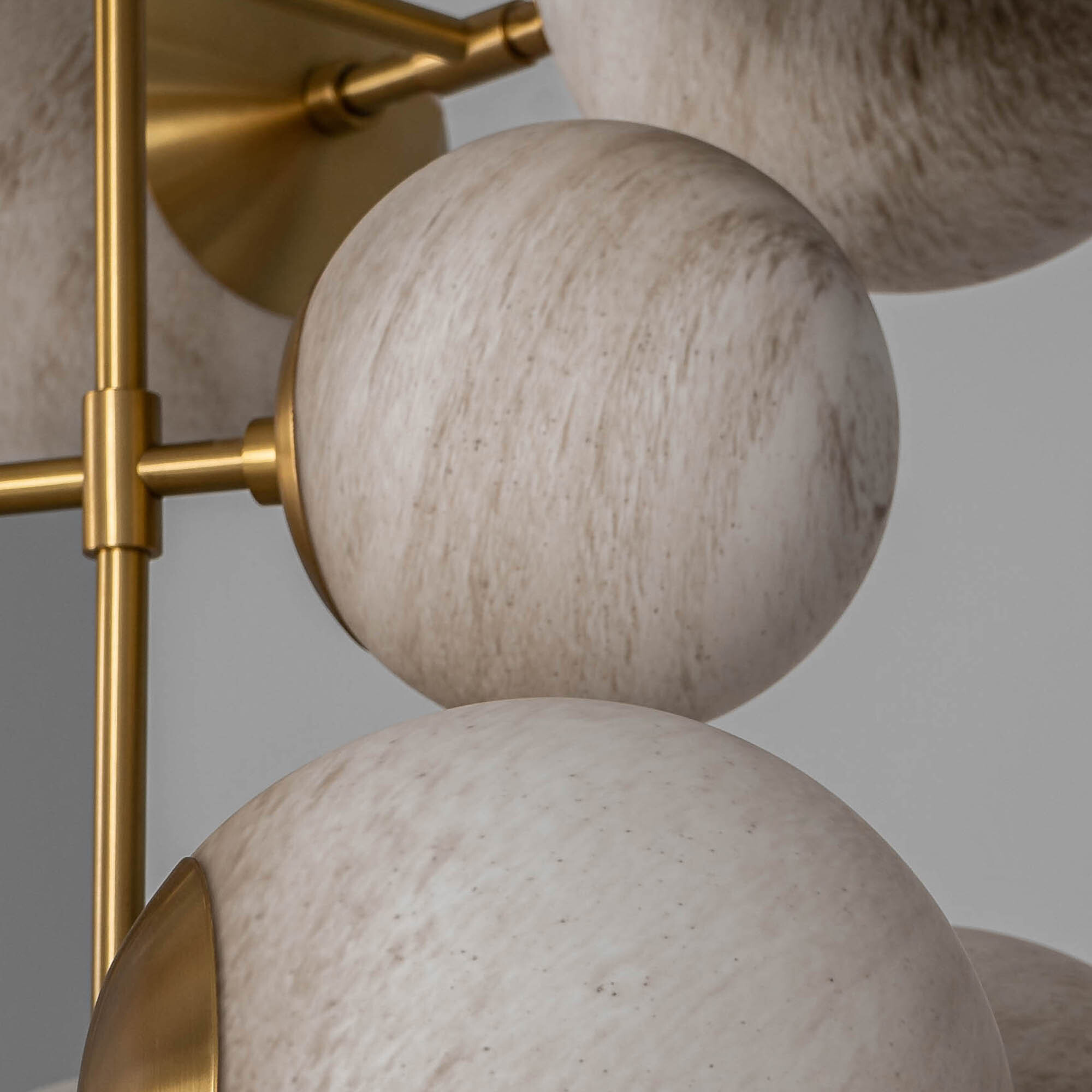 Glow brass and glass Chandelier in Lacquered Burnished Brassfinish handcrafted by Schwung