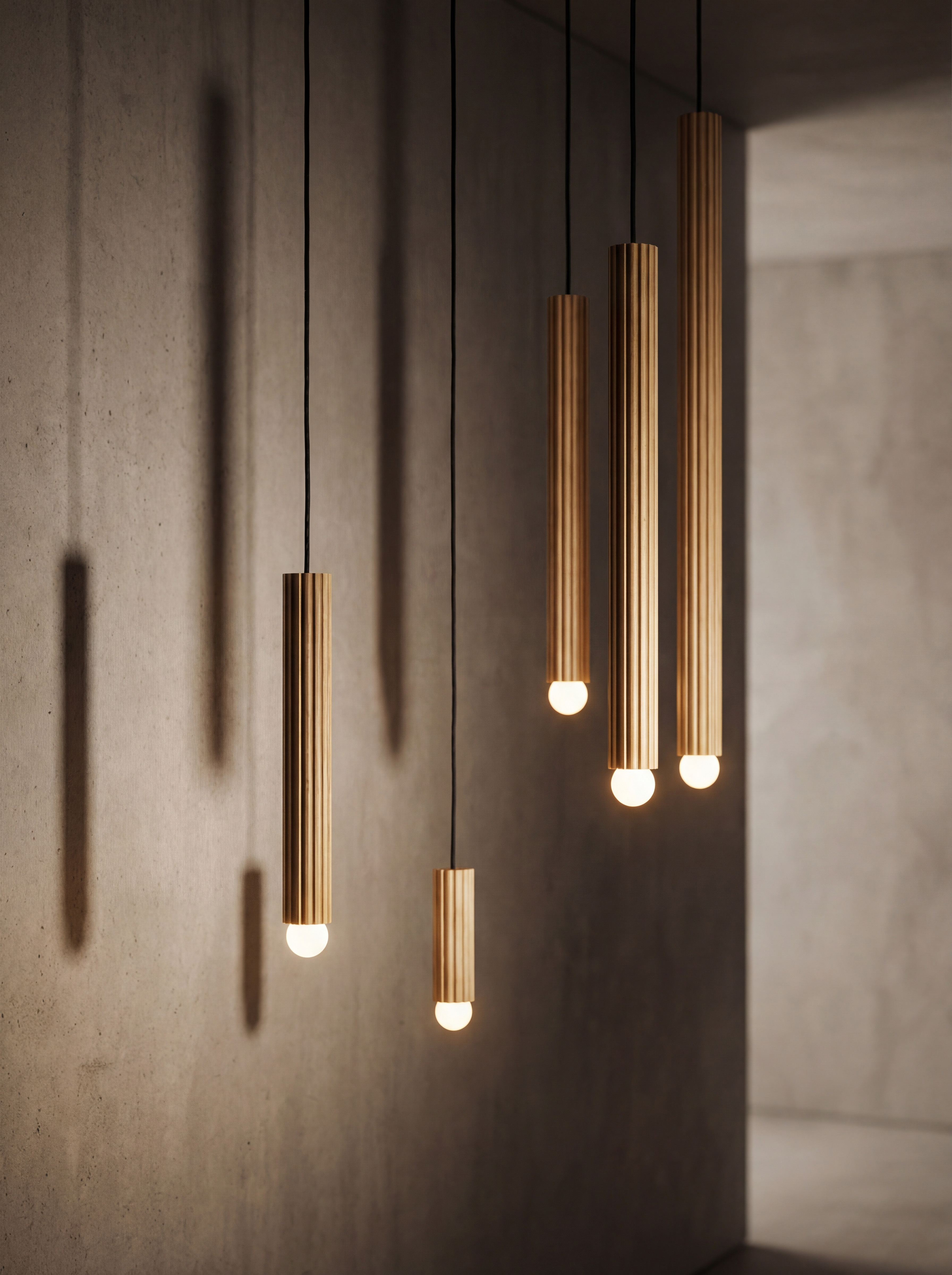 Vesta Single pendants in various sizes in lacquered burnished brass finish, handcrafted by Schwung.