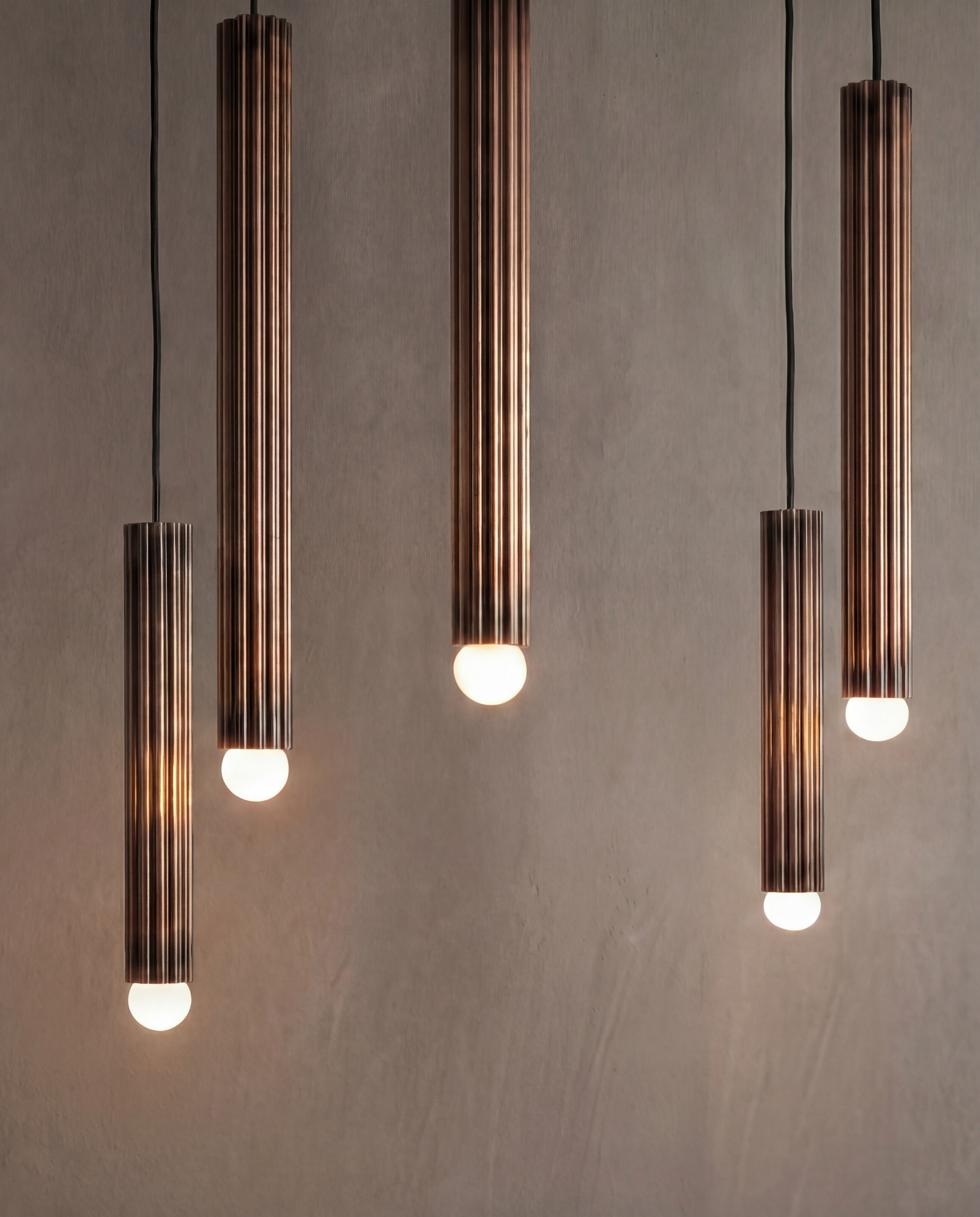 Vesta Single pendants in various sizes in lacquered burnished brass finish, handcrafted by Schwung.