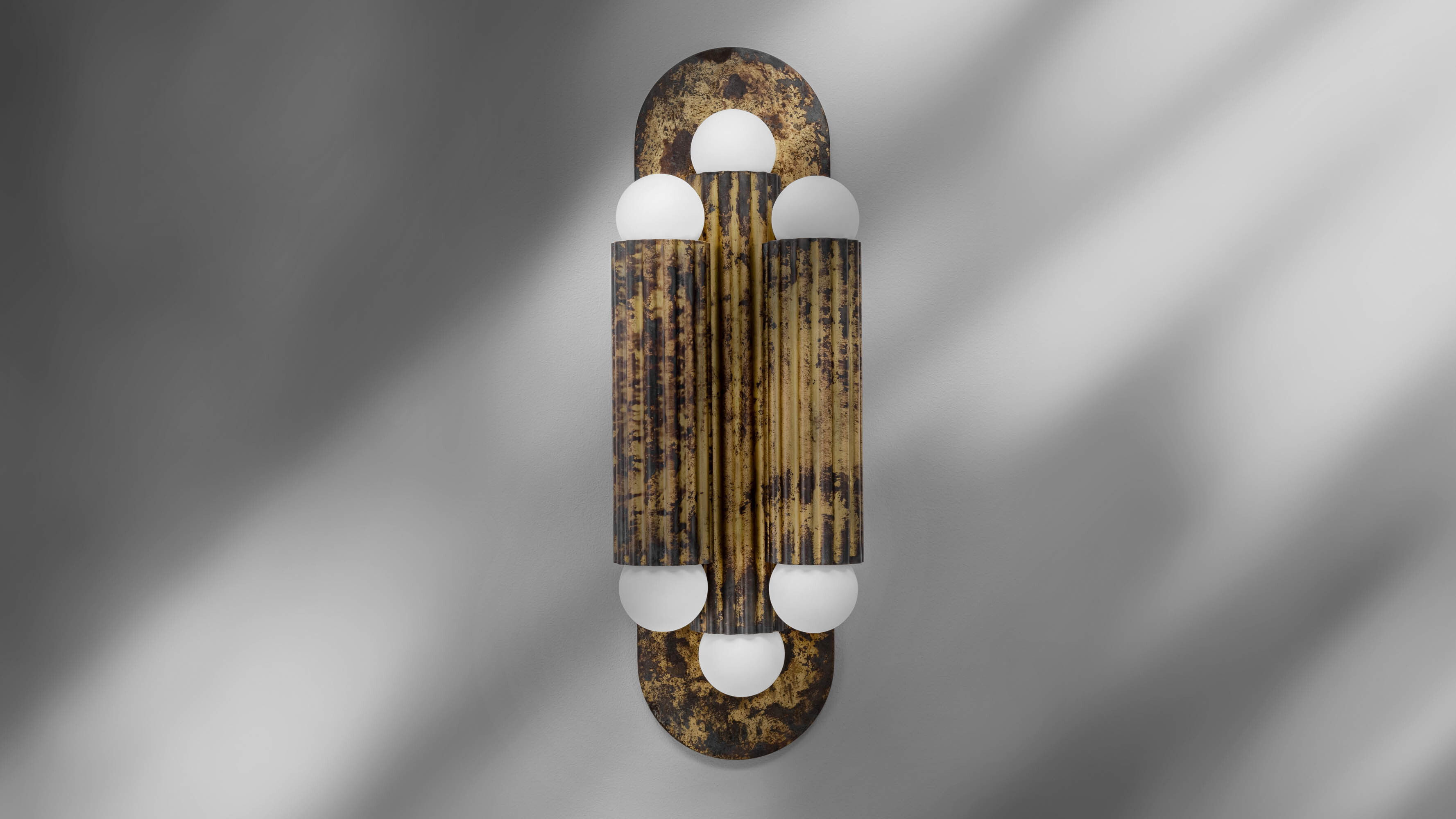 Vesta Triple brass Wall Sconce/Flush Mount in shadowed gild  finish handcrafted by Schwung