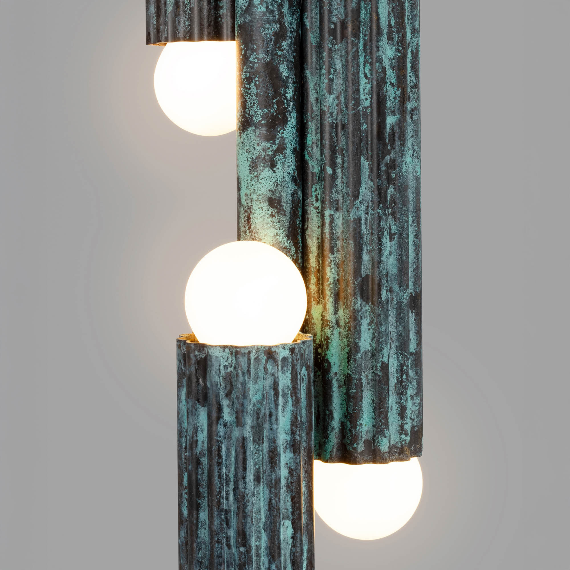 Vesta brass Floor Lamp in verdigris ash finish handcrafted by Schwung