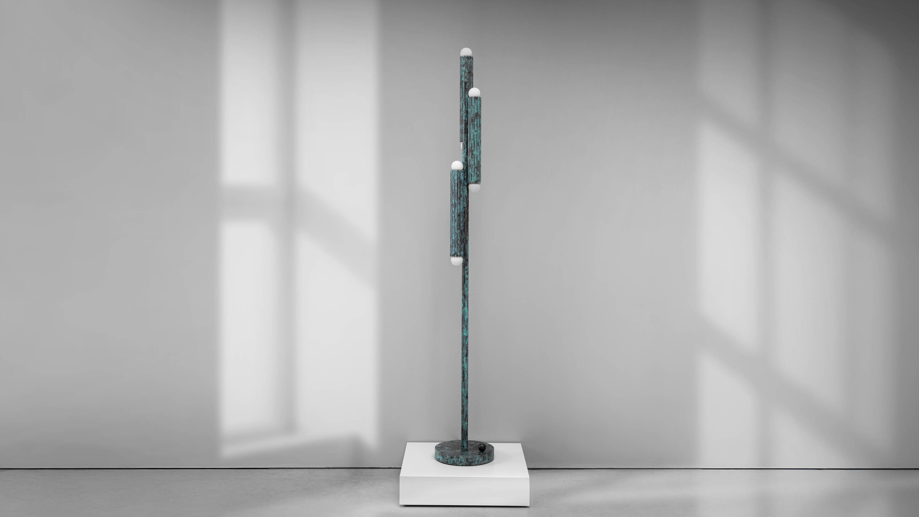 Vesta brass Floor Lamp in verdigris ash finish handcrafted by Schwung