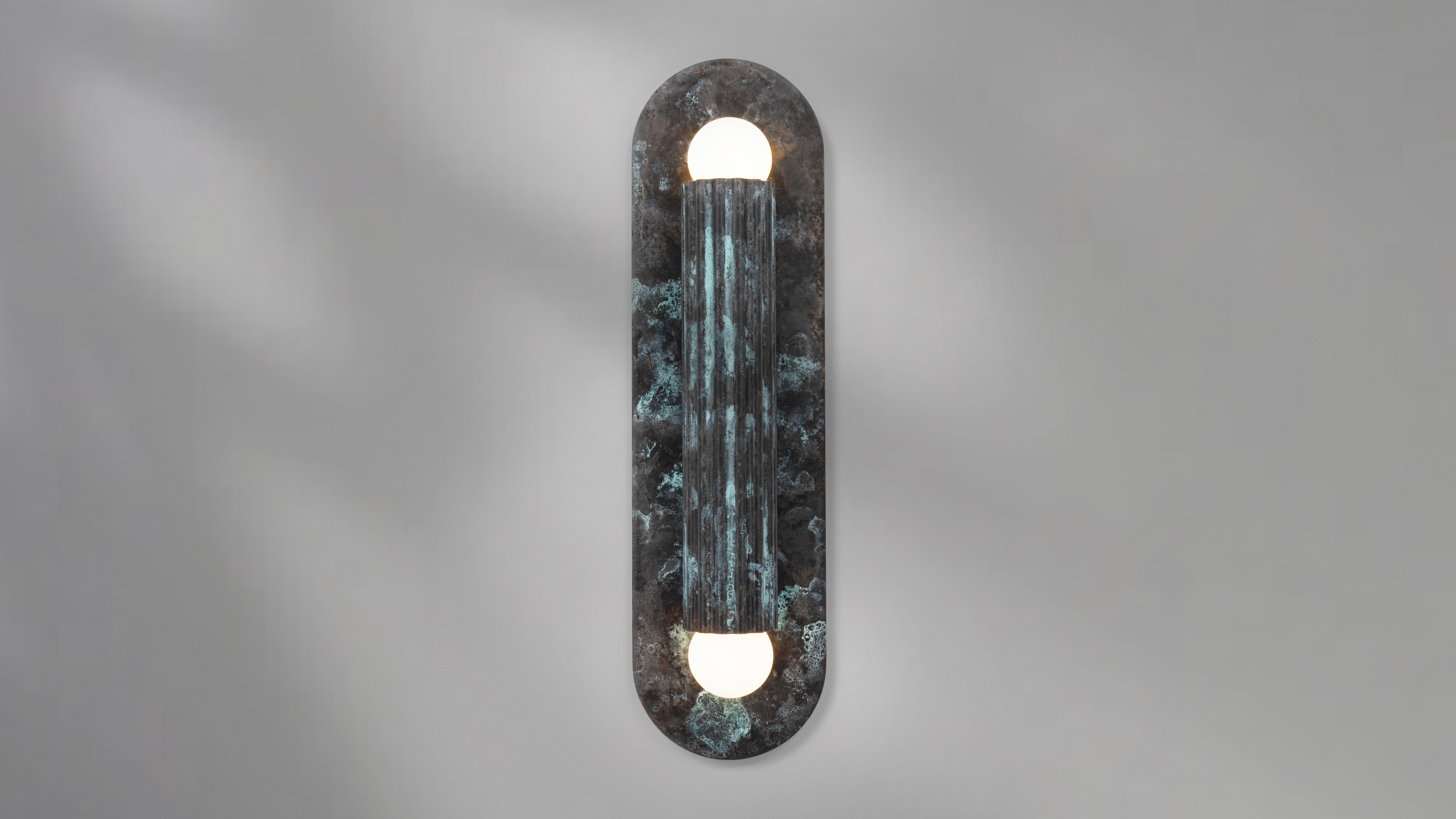 Vesta MD brass Wall Sconce/Flush Mount in Verdigri Ash finish handcrafted by Schwung