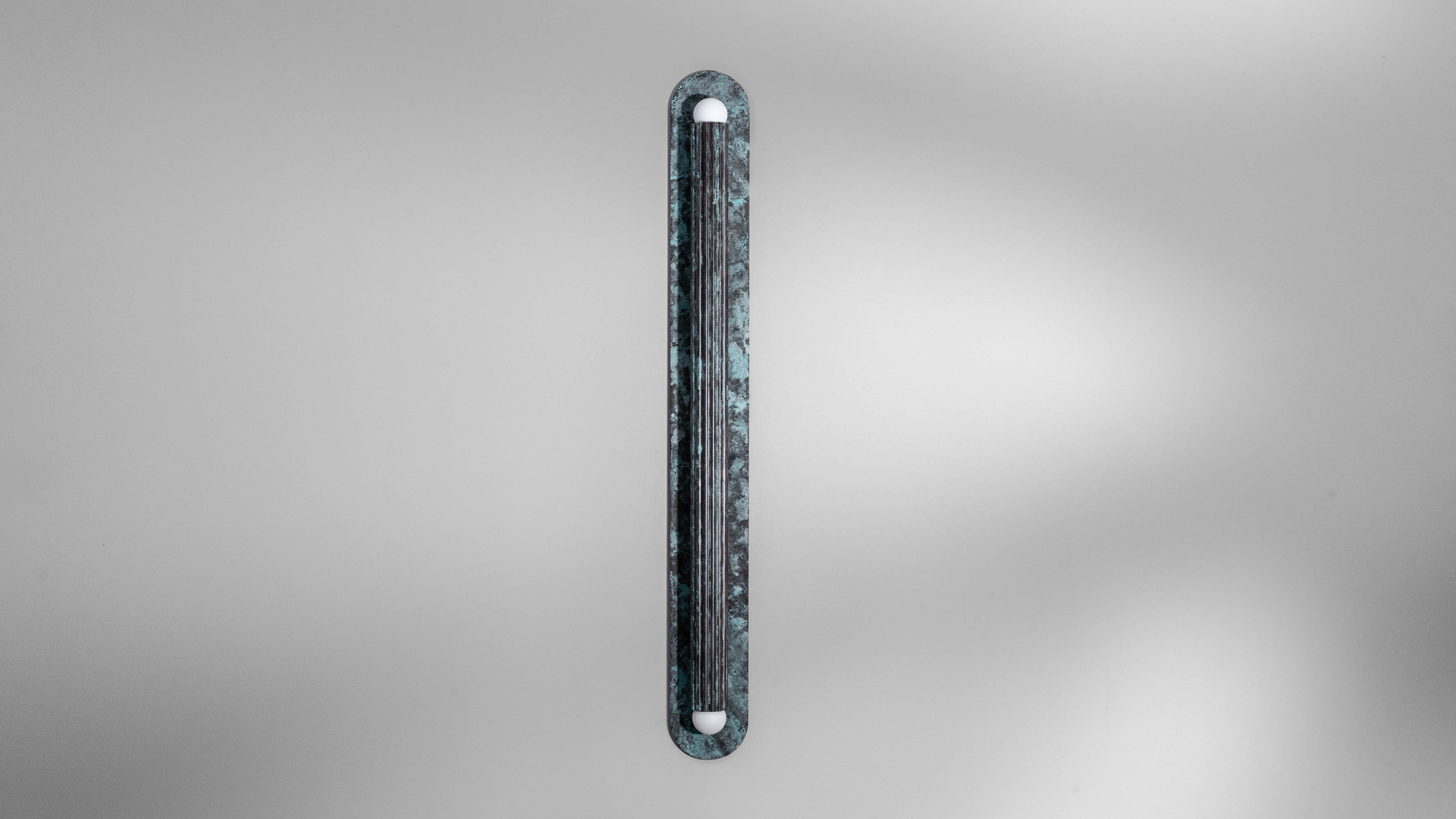 Vesta XLG brass Wall Sconce/Flush Mount in verdigris ash finish handcrafted by Schwung