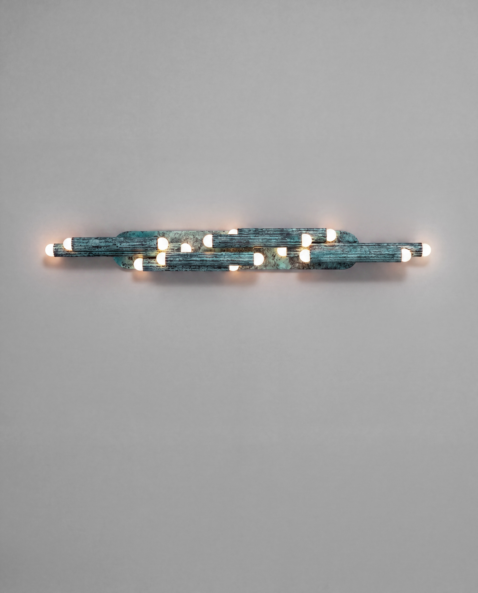 Vesta Legion LG brass Wall Sconce/Flush Mount in verdigris ash finish handcrafted by Schwung