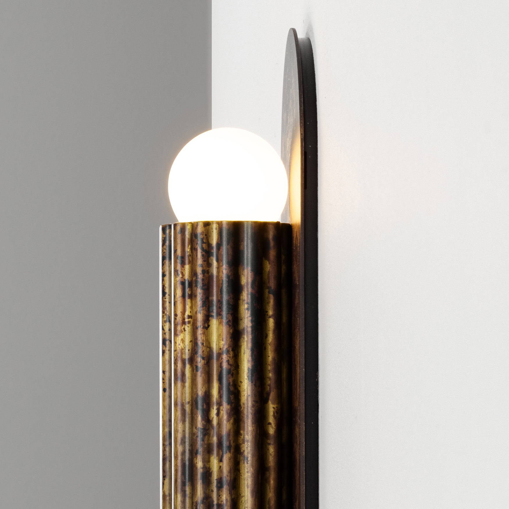 Vesta SM brass Wall Sconce/Flush Mount in shadowed gild  finish handcrafted by Schwung