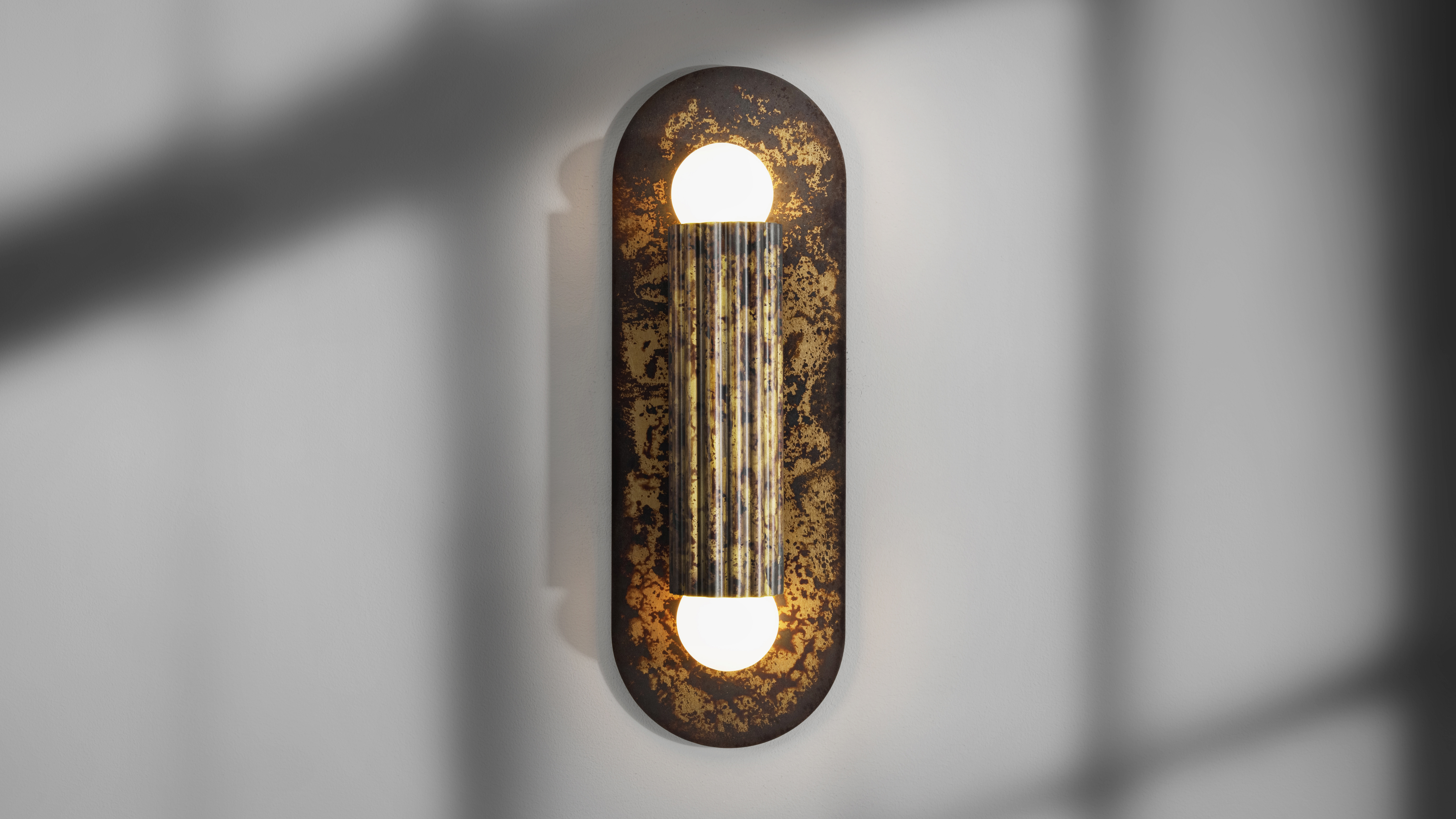 Vesta SM brass Wall Sconce/Flush Mount in shadowed gild  finish handcrafted by Schwung