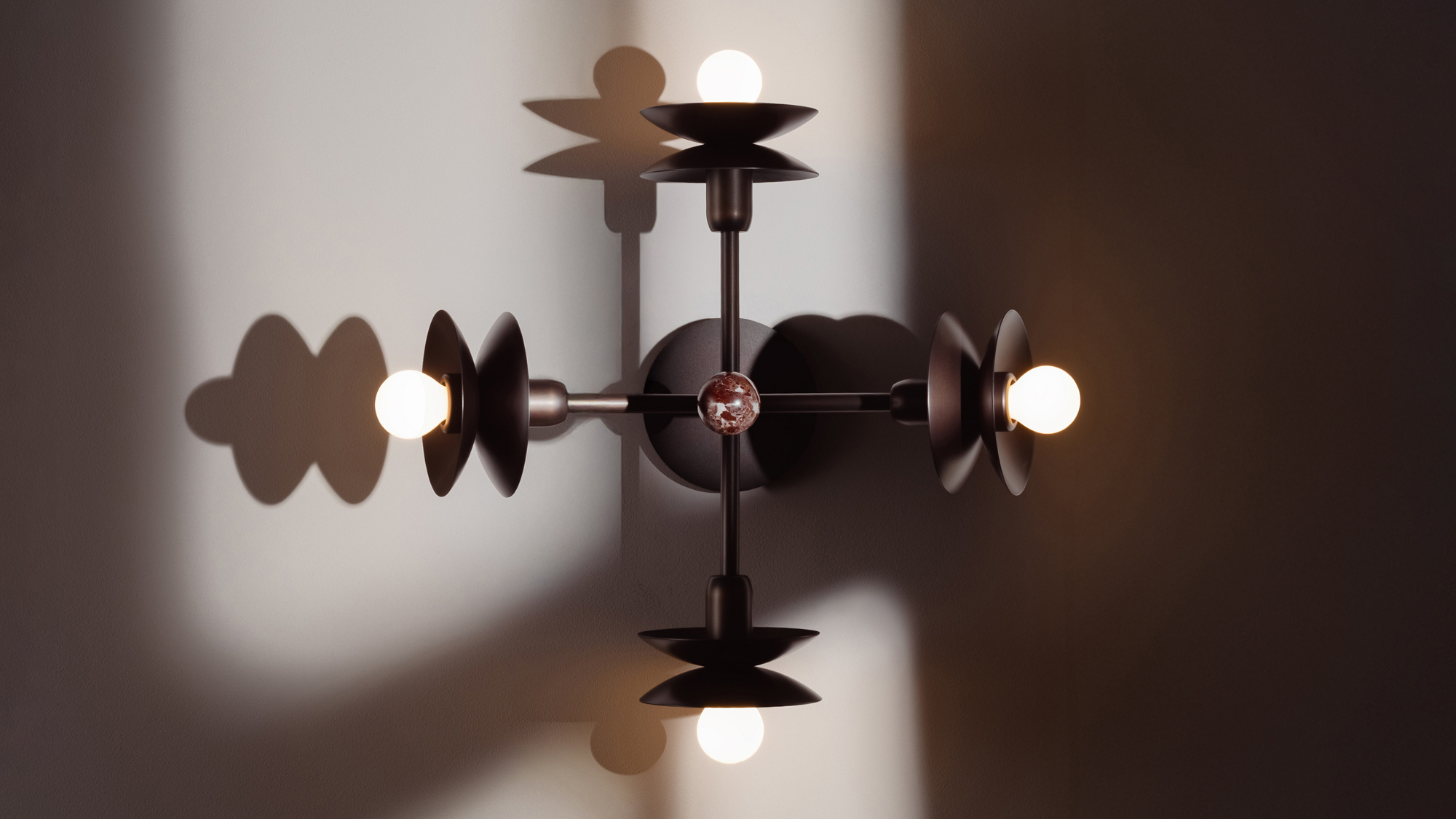 Babylon 4 brass and marble Wall Sconce/Flush Mount in classic bronze finish handcrafted by Schwung