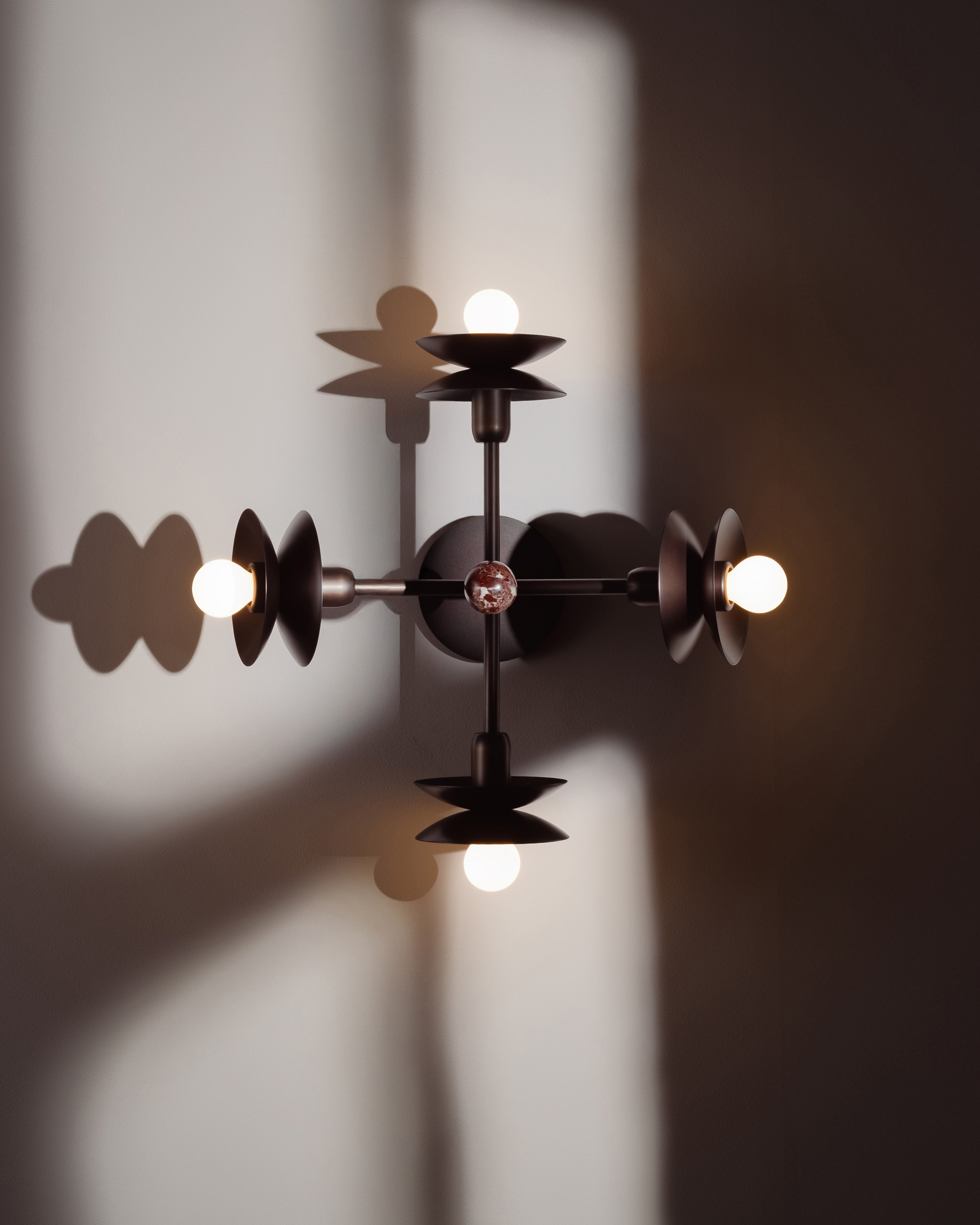 Babylon 4 brass and marble Wall Sconce/Flush Mount in classic bronze finish handcrafted by Schwung