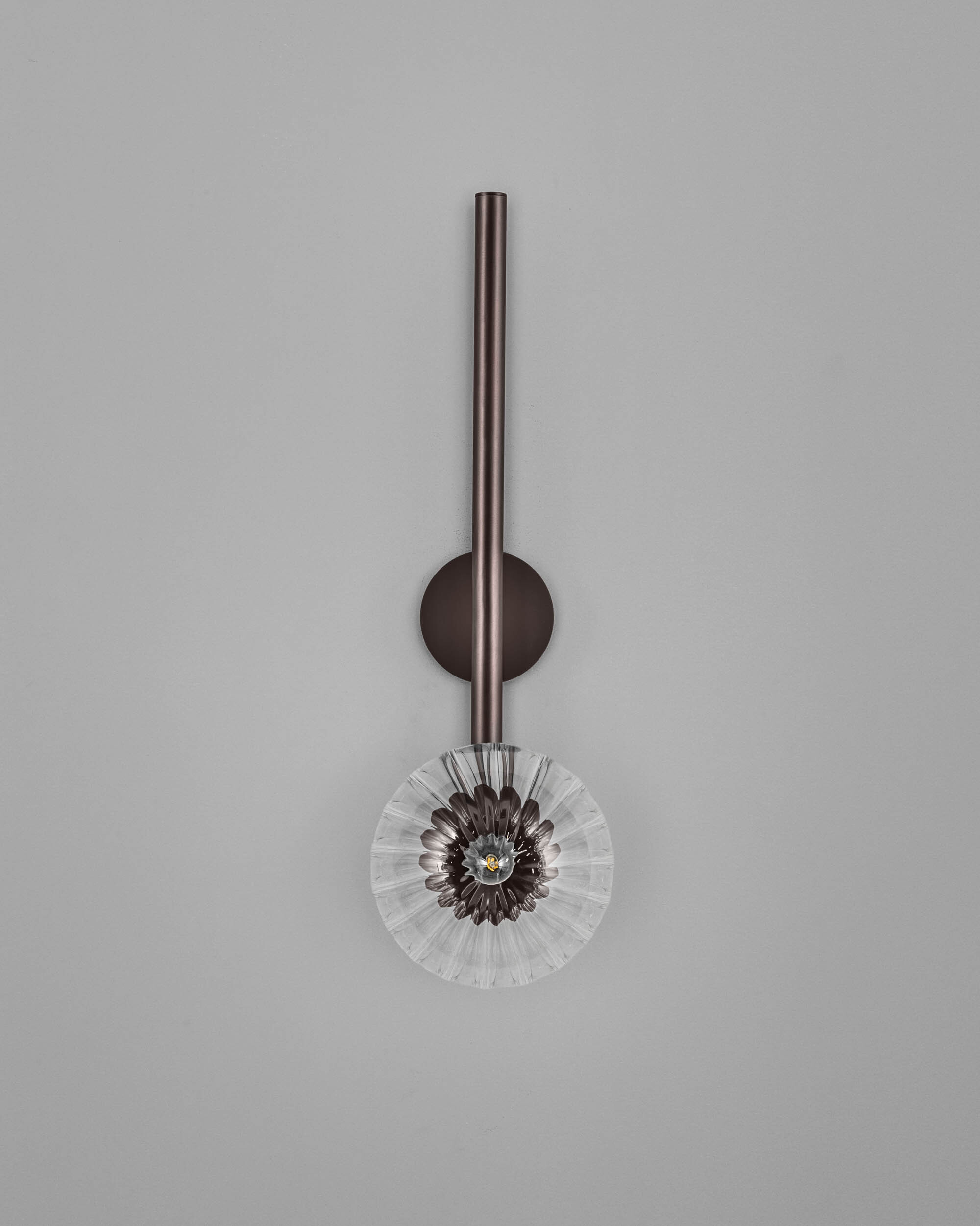 Tubular LG brass and glass Wall Sconce in classic bronze finish with ribbed glass handcrafted by Schwung