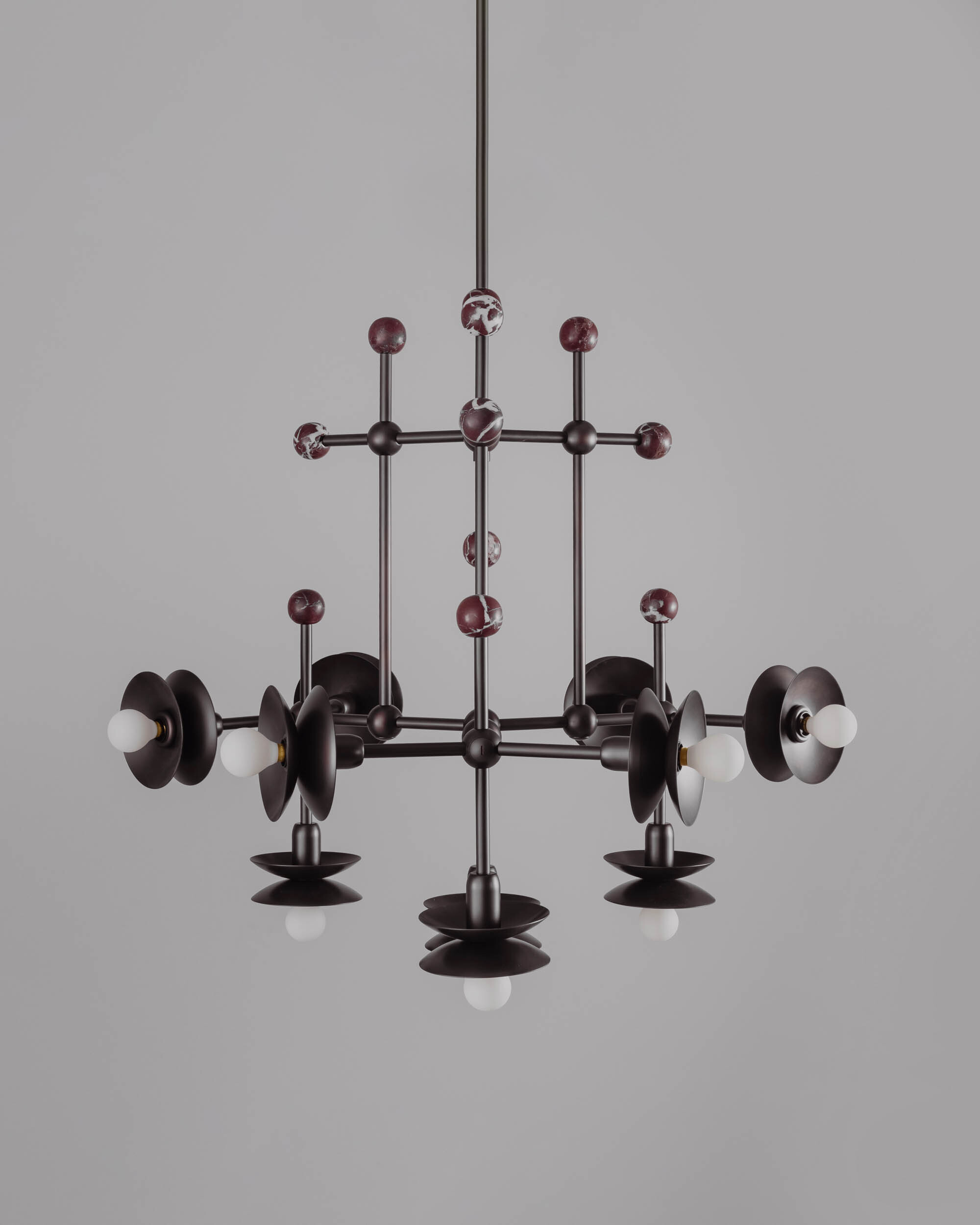 Babylon brass and marble Chandelier in classic bronze finish handcrafted by Schwung