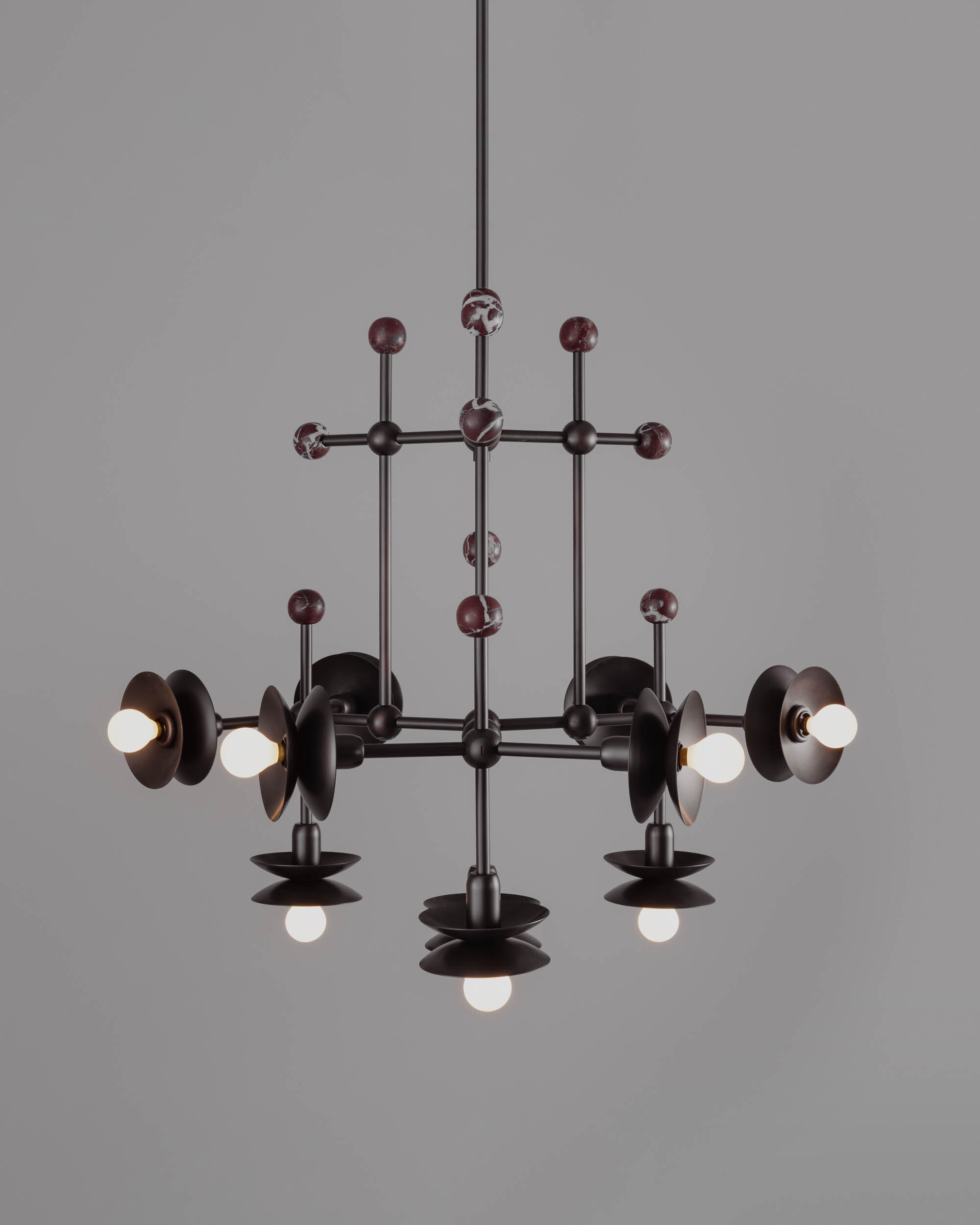 Babylon brass and marble Chandelier in classic bronze finish handcrafted by Schwung