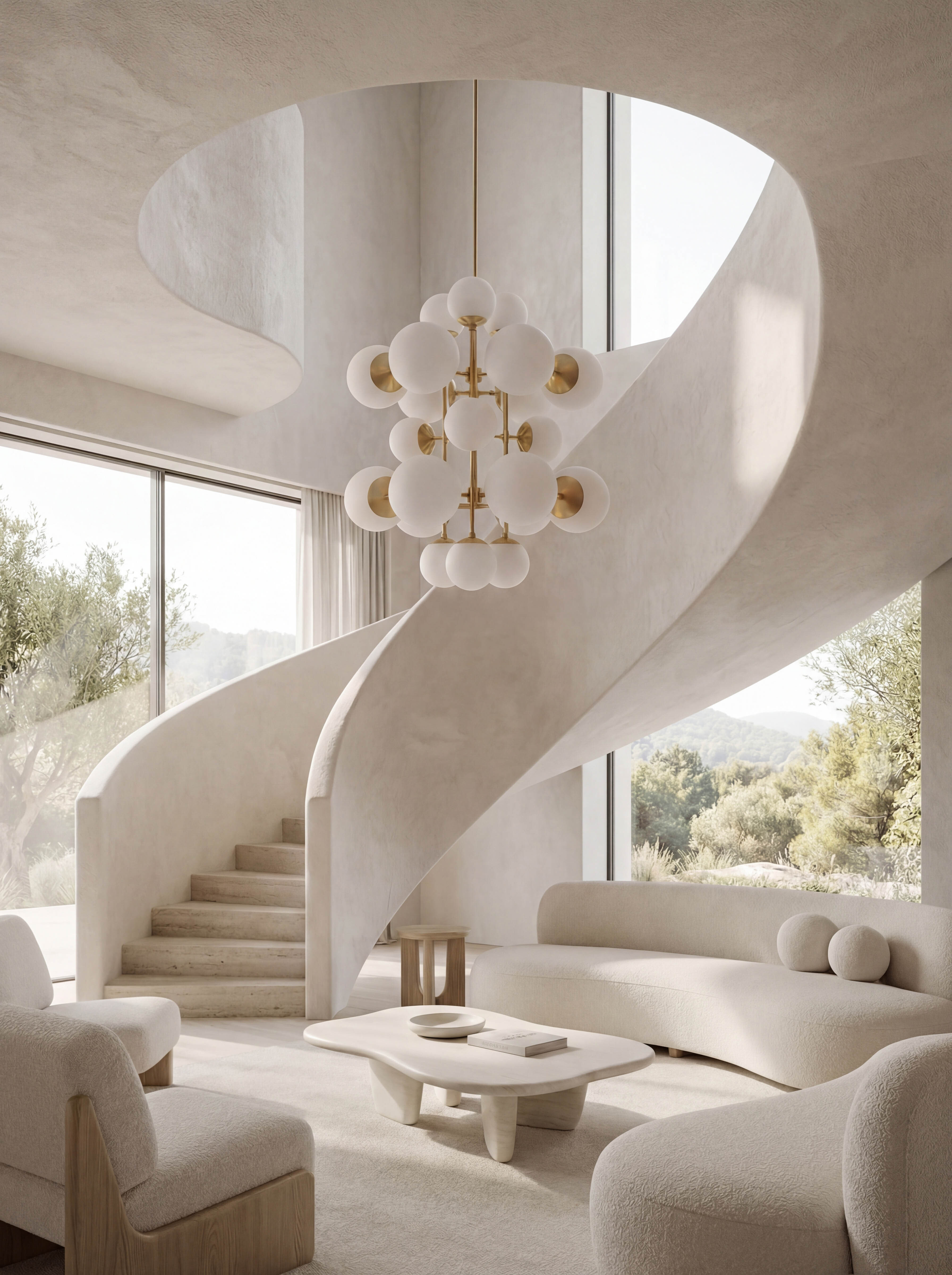 Glow brass and glass Chandelier in Lacquered Burnished Brassfinish handcrafted by Schwung