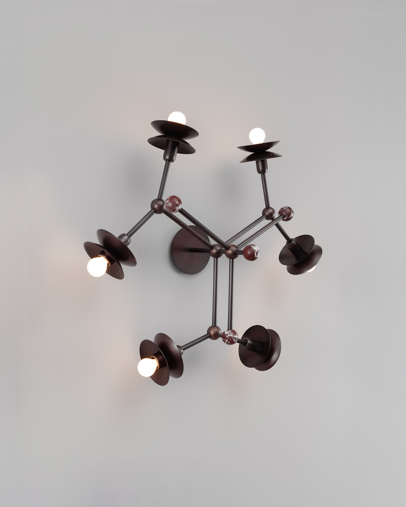 Babylon 6 brass and marble Wall Sconce/Flush Mount in classic bronze  finish handcrafted by Schwung