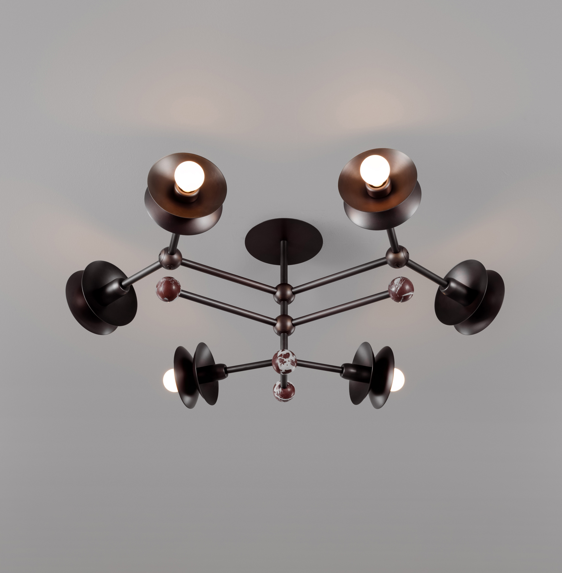 Babylon 6 brass and marble Wall Sconce/Flush Mount in classic bronze  finish handcrafted by Schwung