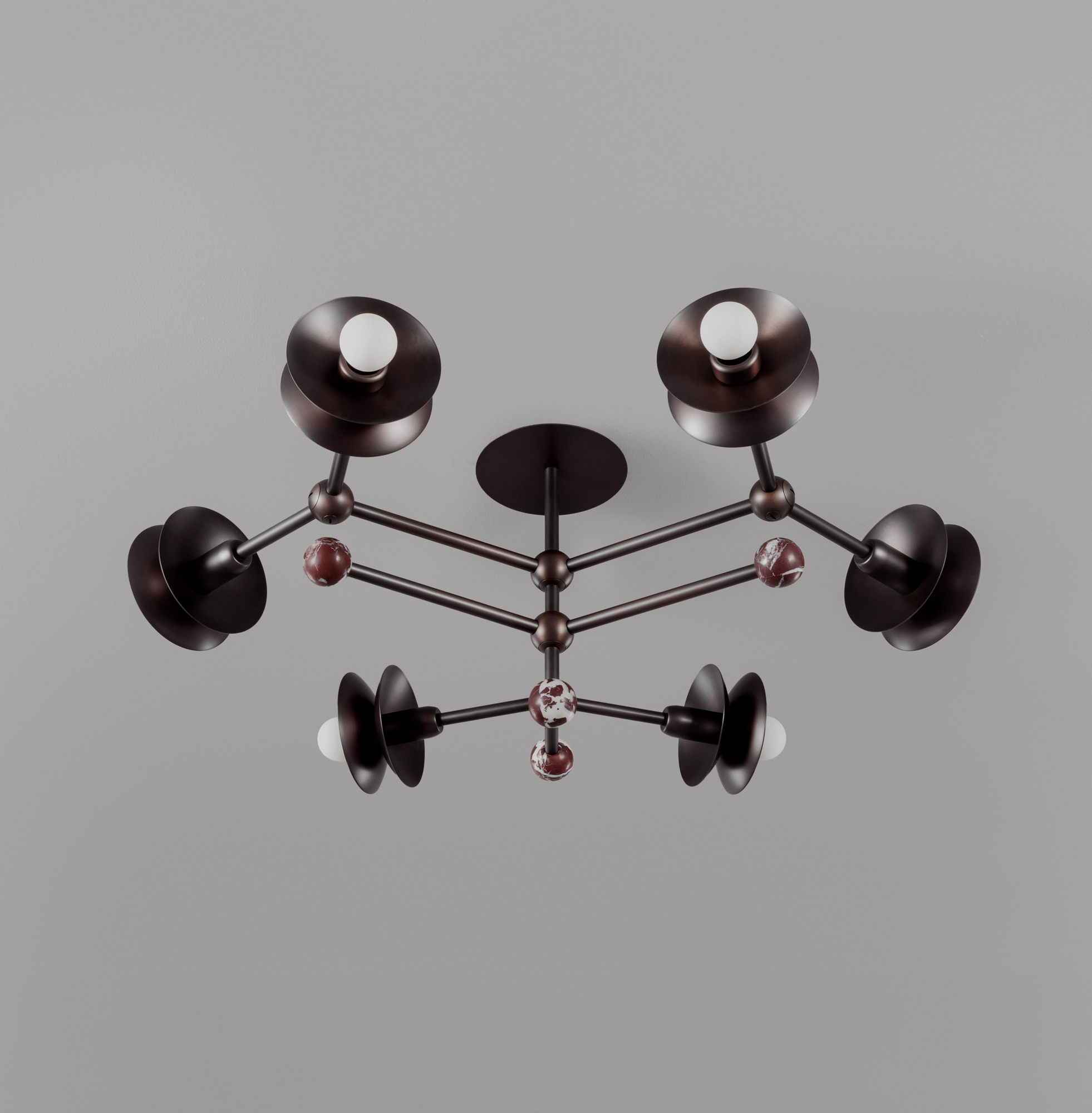 Babylon 6 brass and marble Wall Sconce/Flush Mount in classic bronze  finish handcrafted by Schwung