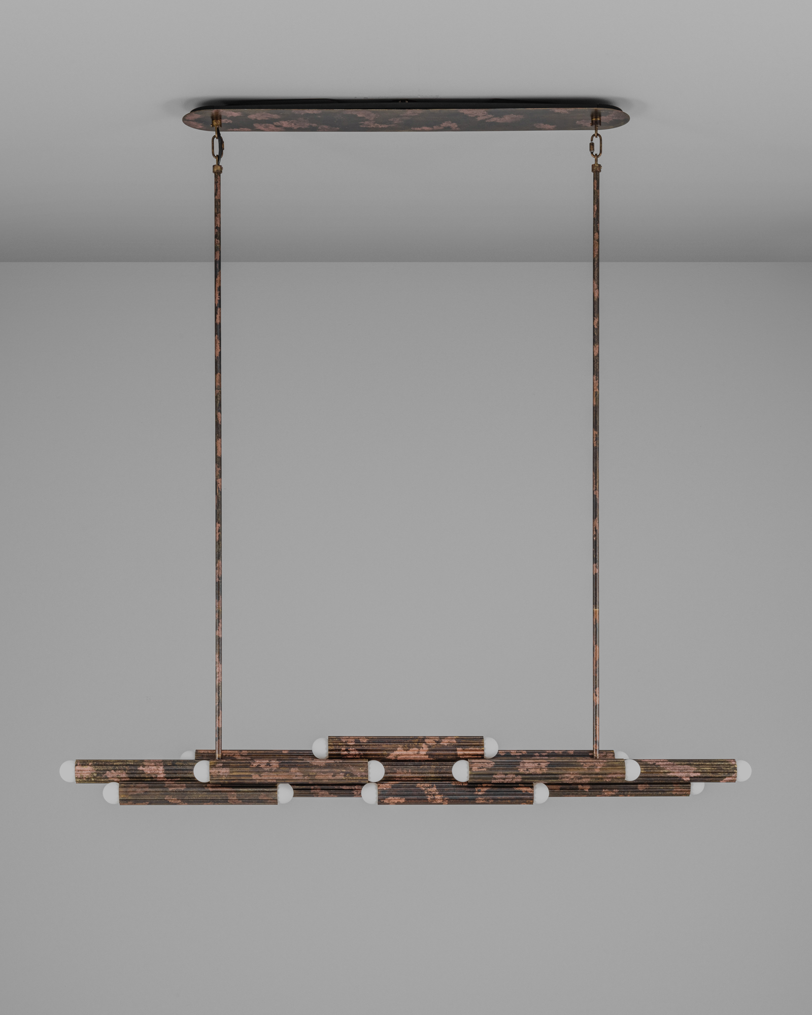 Vesta Legion Linear brass Chandelier in rose ash finish handcrafted by Schwung