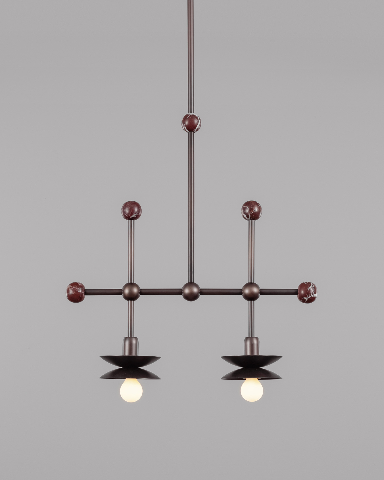 Babylon Double brass and marble pendant in classic bronze  finish handcrafted by Schwung