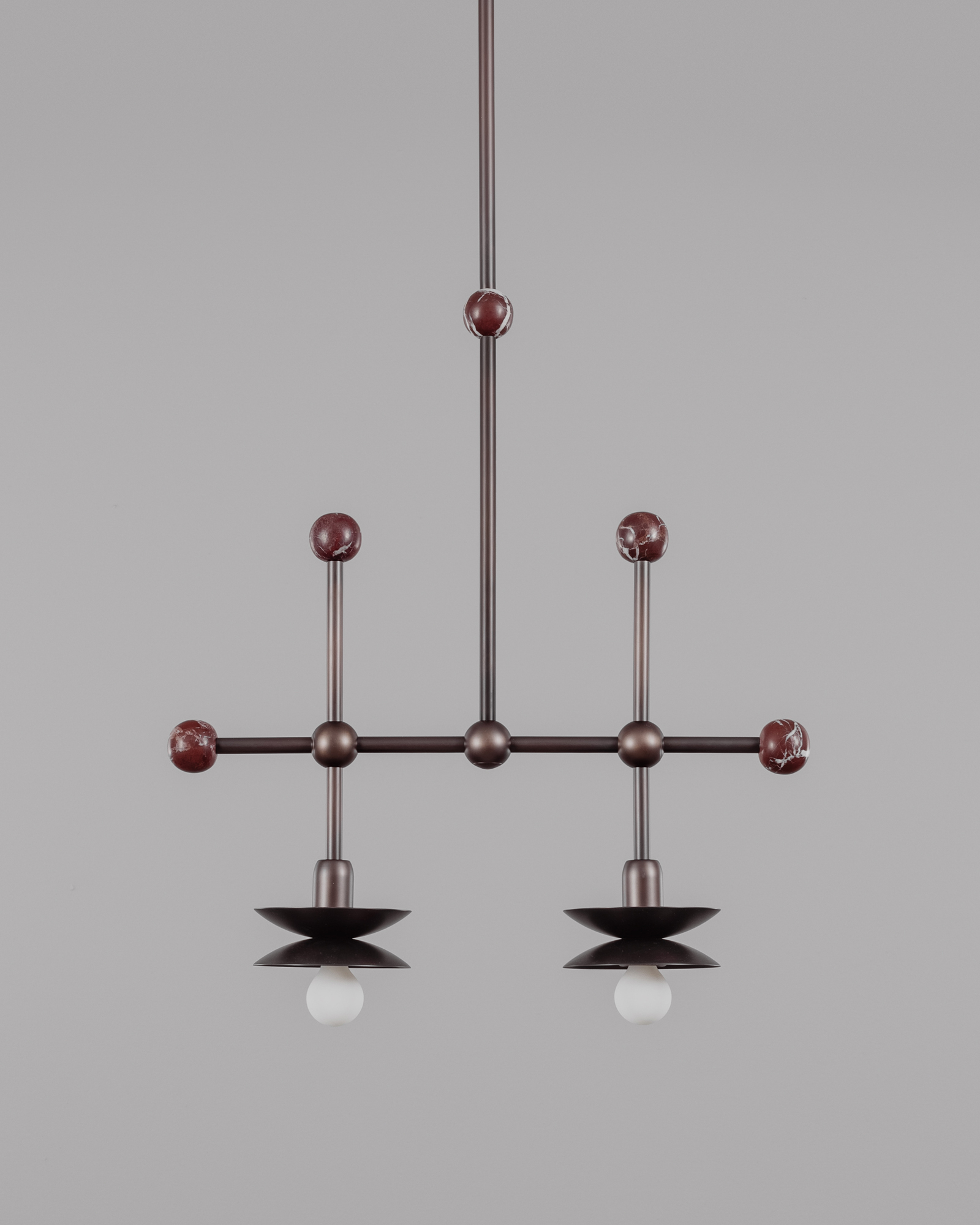 Babylon Double brass and marble pendant in classic bronze  finish handcrafted by Schwung