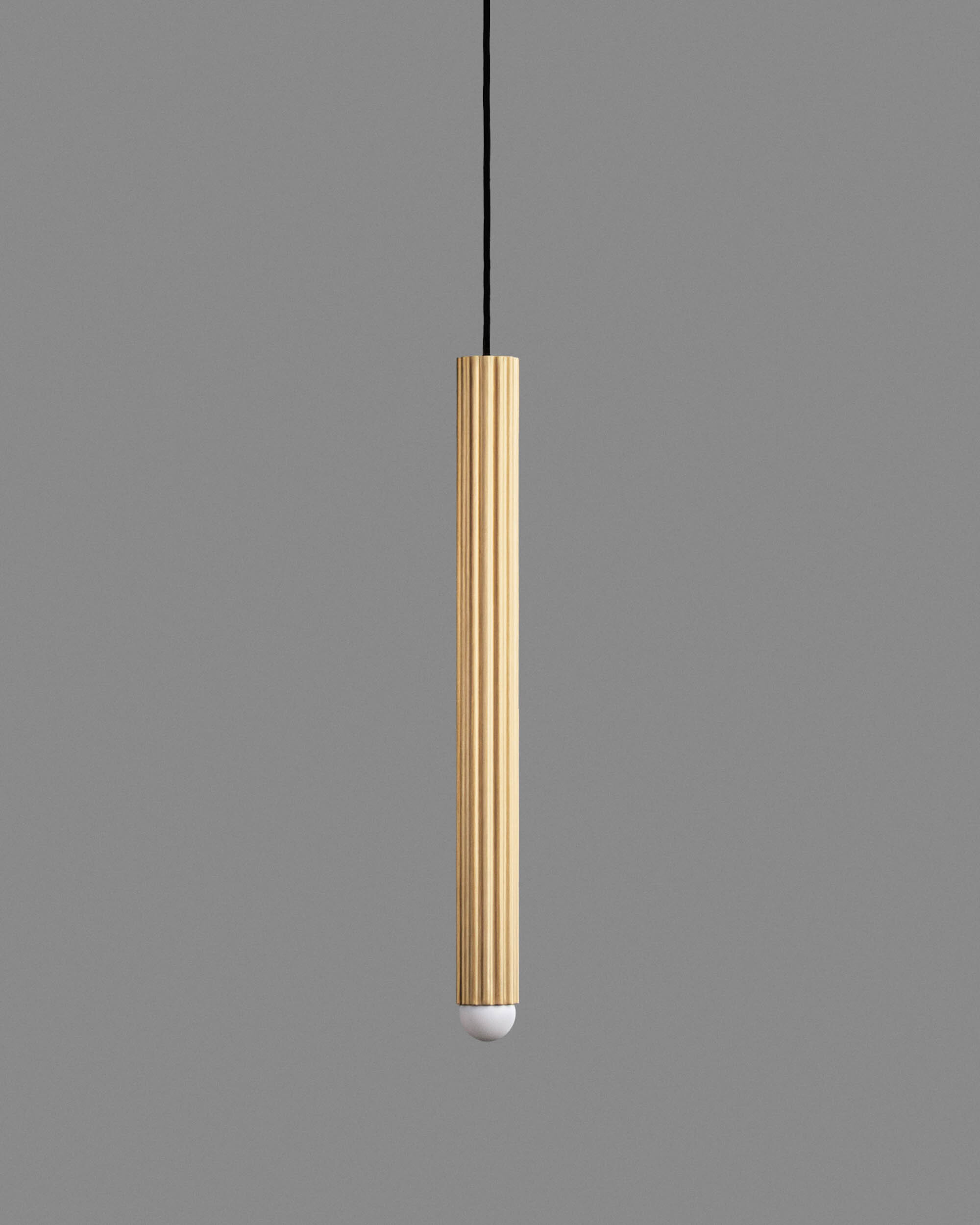 Vesta Single LG brass Pendant in lacquered burnished brass finish handcrafted by Schwung