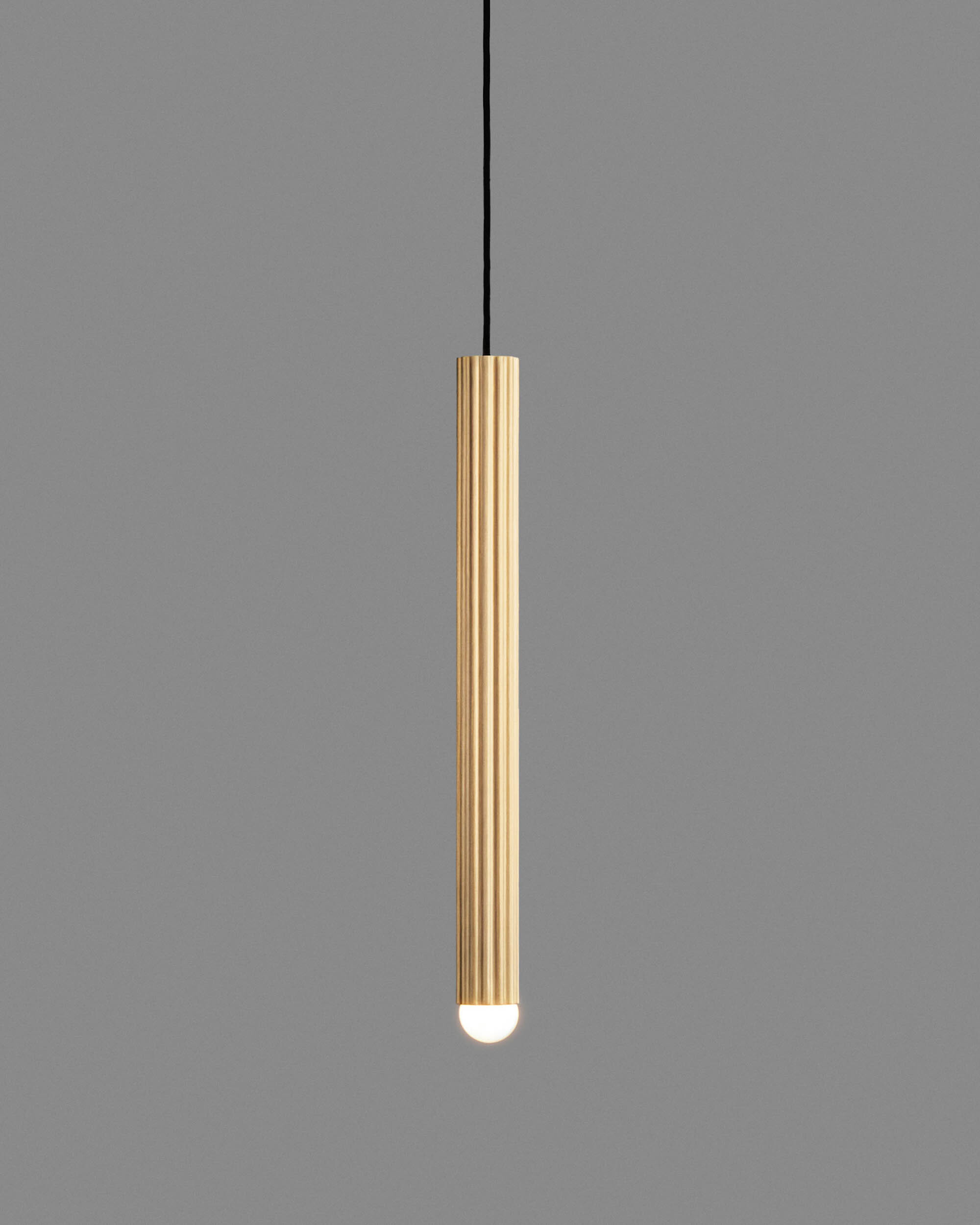 Vesta Single LG brass Pendant in lacquered burnished brass finish handcrafted by Schwung