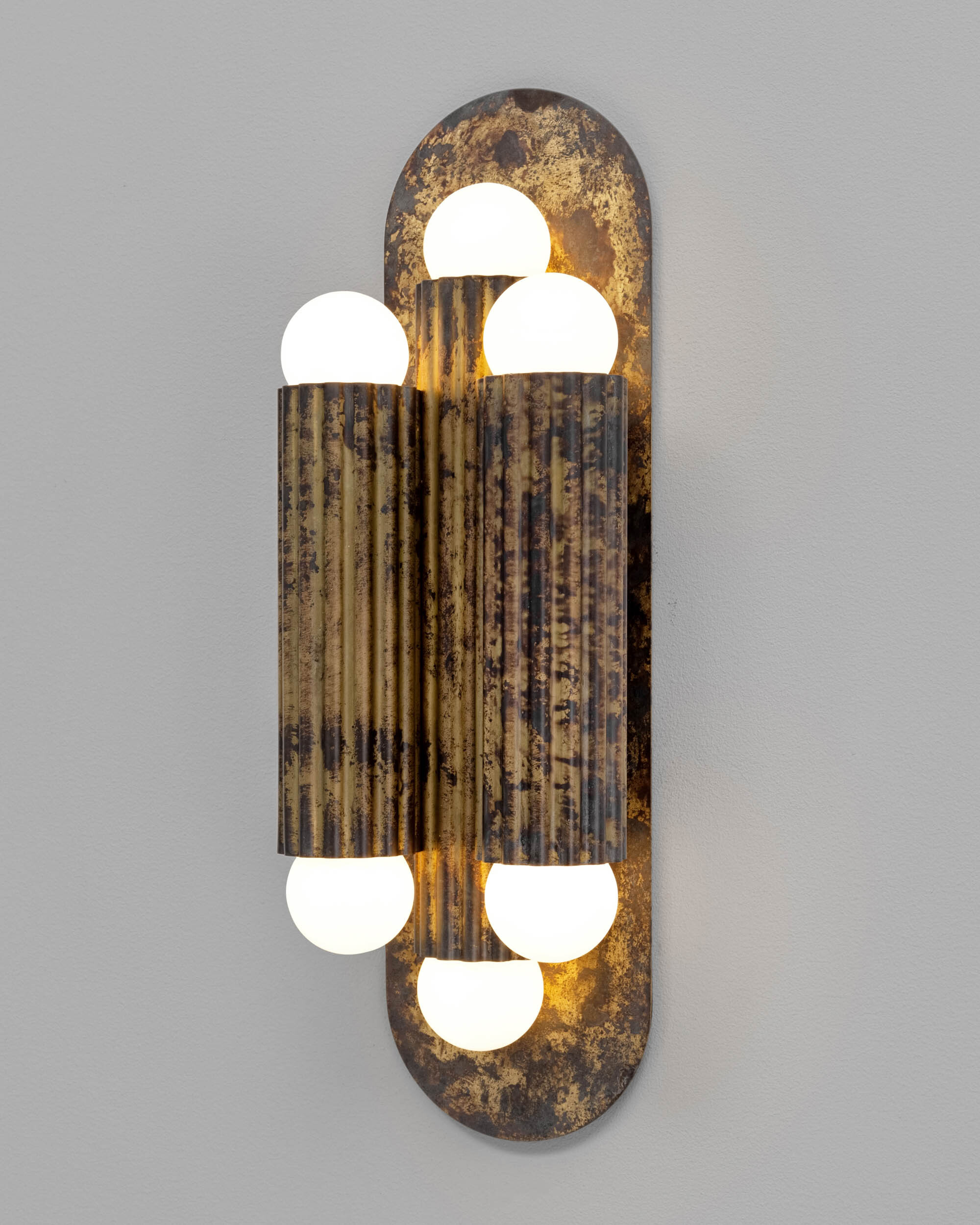 Vesta Triple brass Wall Sconce/Flush Mount in shadowed gild  finish handcrafted by Schwung