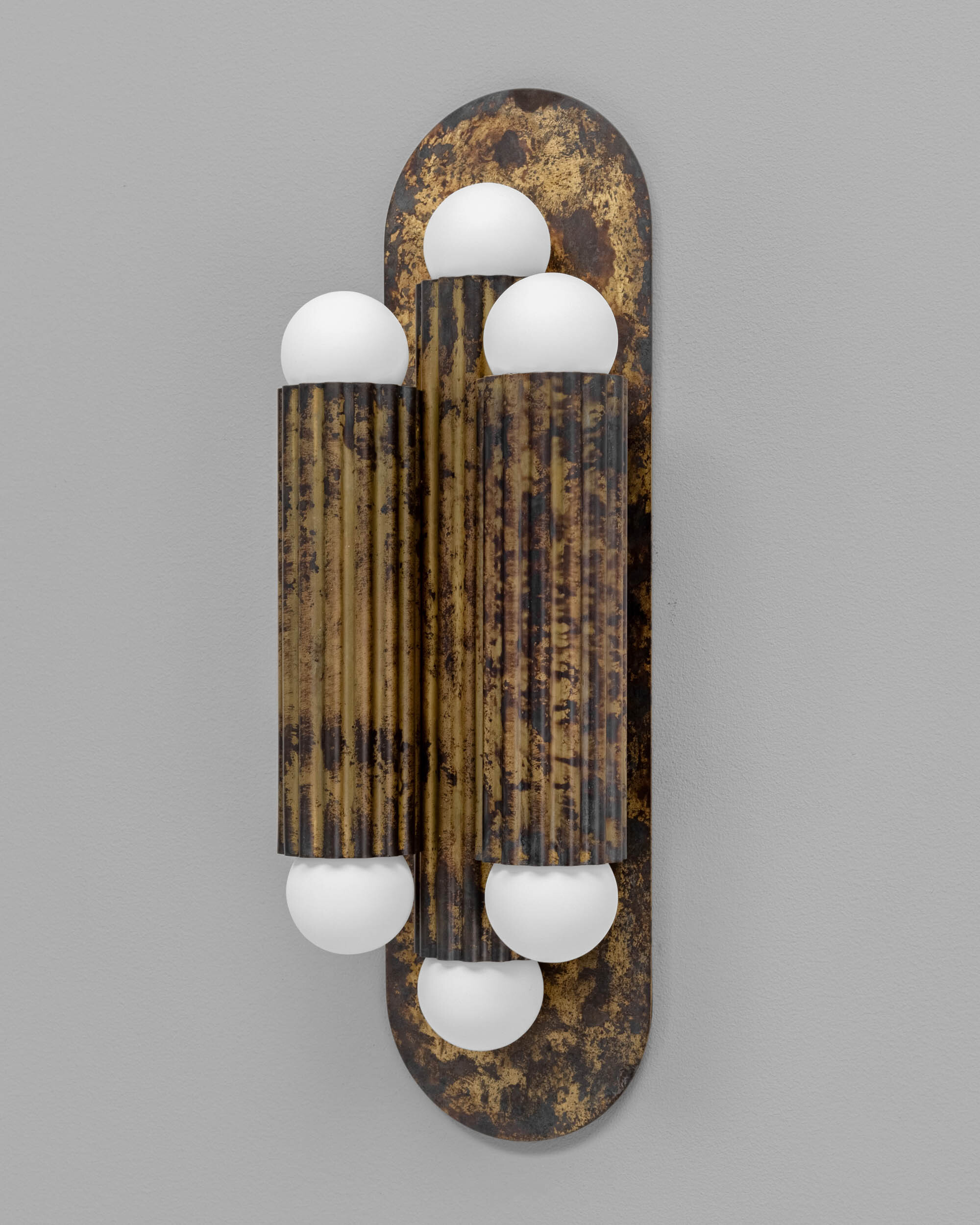 Vesta Triple brass Wall Sconce/Flush Mount in shadowed gild  finish handcrafted by Schwung