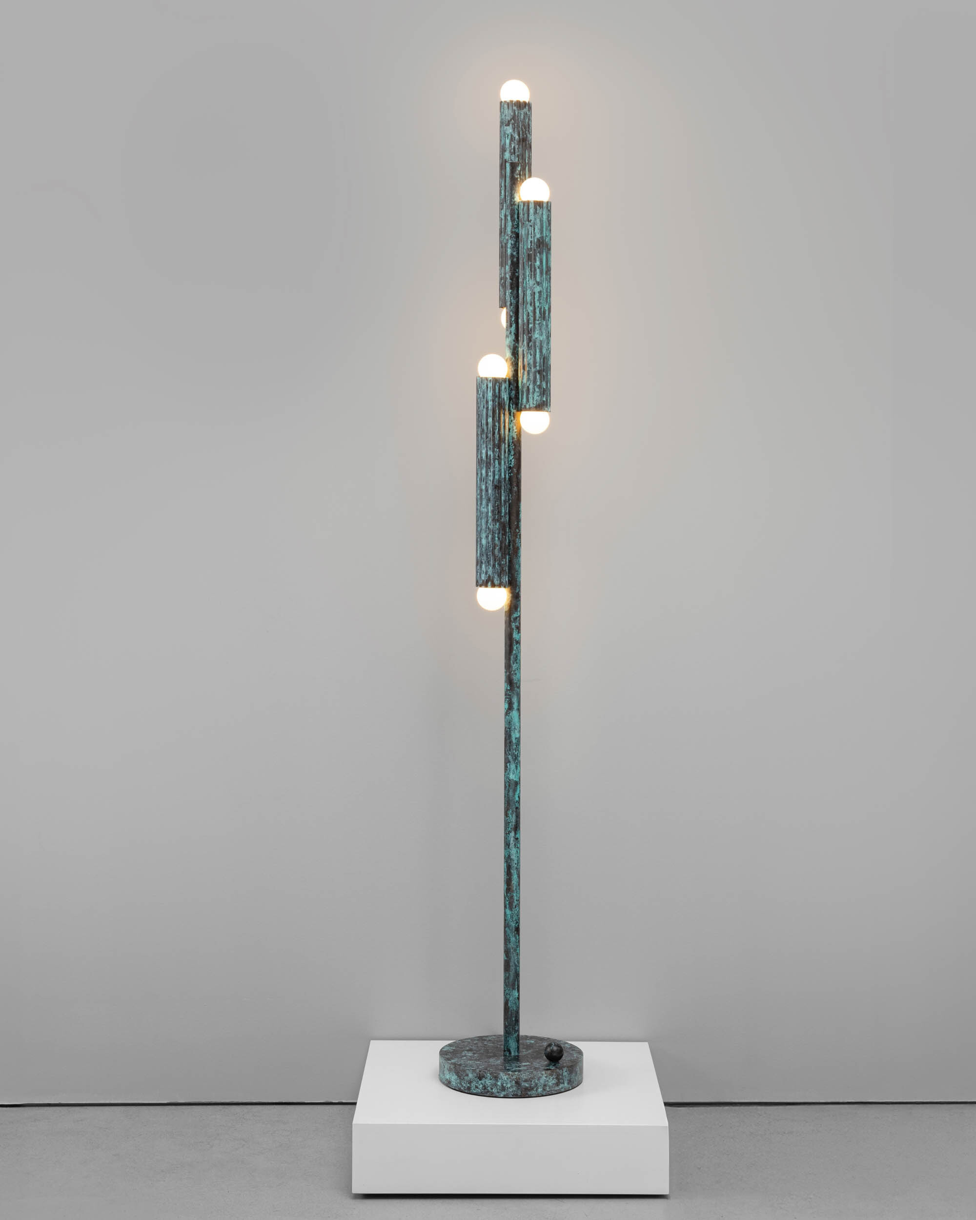 Vesta brass Floor Lamp in verdigris ash finish handcrafted by Schwung
