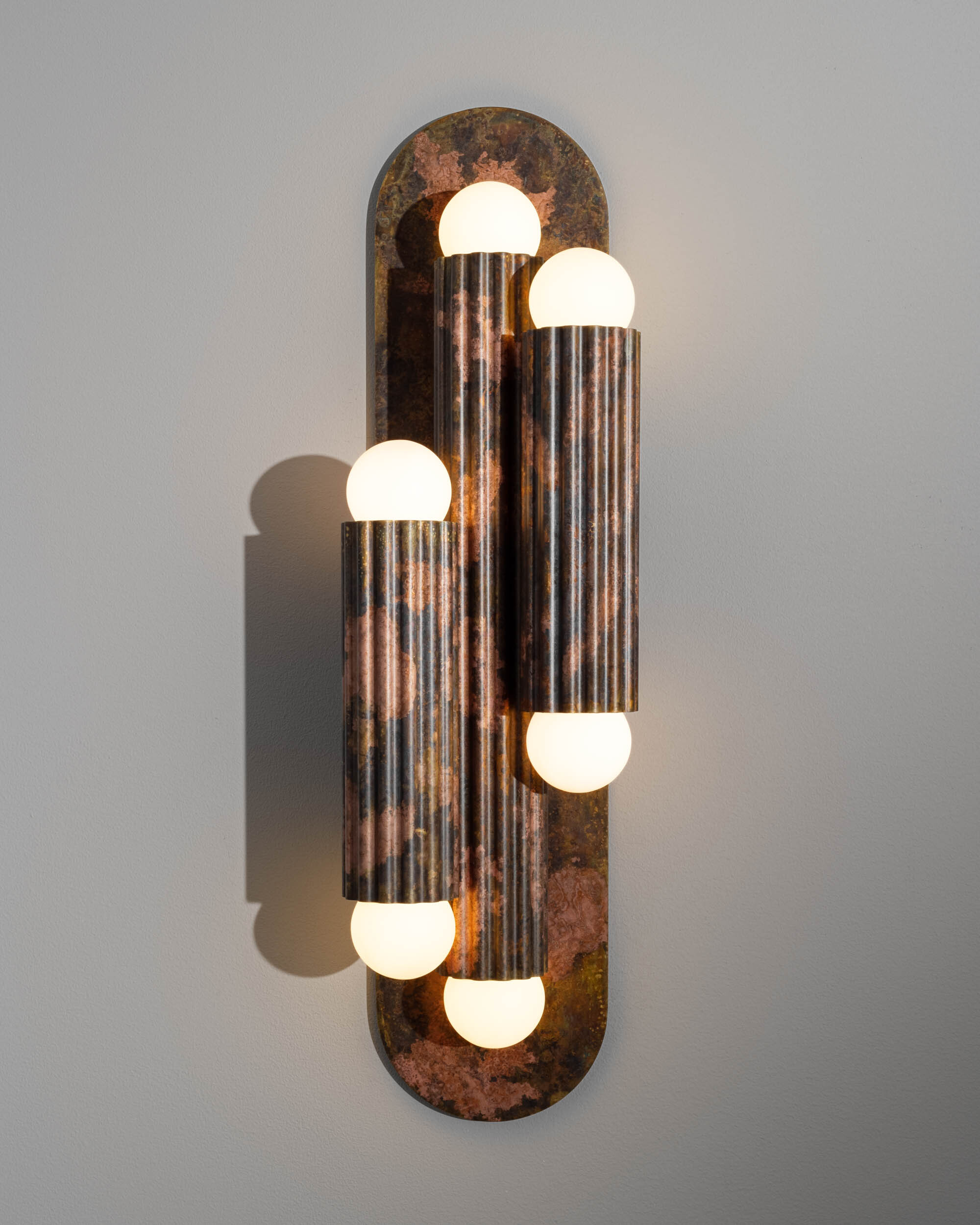 Vesta Triple 2 brass Wall Sconce/Flush Mount inshadowed gild finish handcrafted by Schwung
