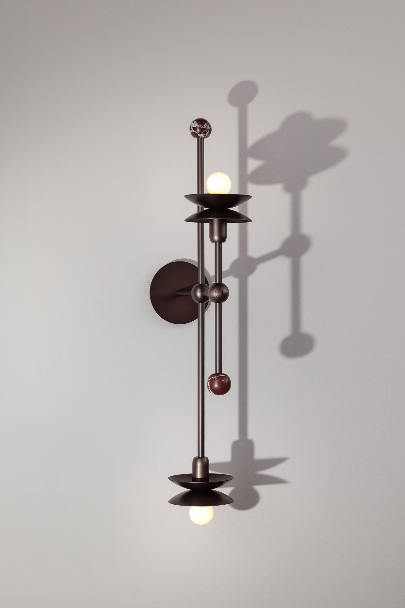 Babylon Double brass and marble Wall Sconce/Flush Mount in classic bronze finish handcrafted by Schwung
