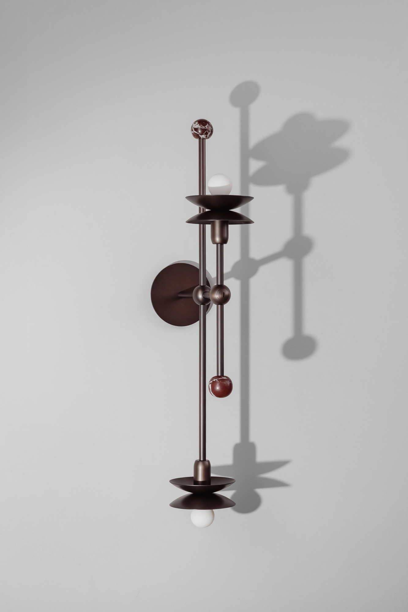 Babylon Double brass and marble Wall Sconce/Flush Mount in classic bronze finish handcrafted by Schwung