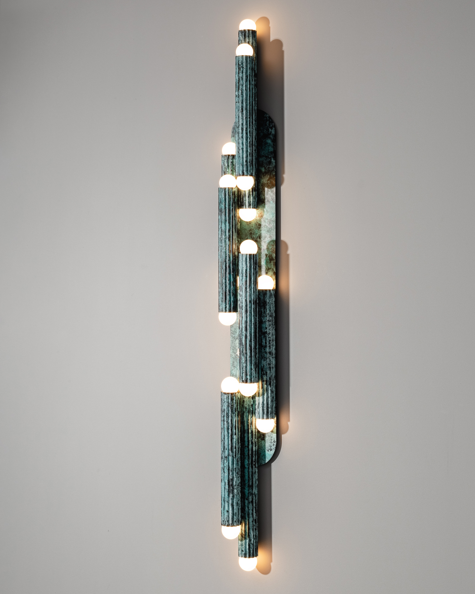 Vesta Legion LG brass Wall Sconce/Flush Mount in verdigris ash finish handcrafted by Schwung