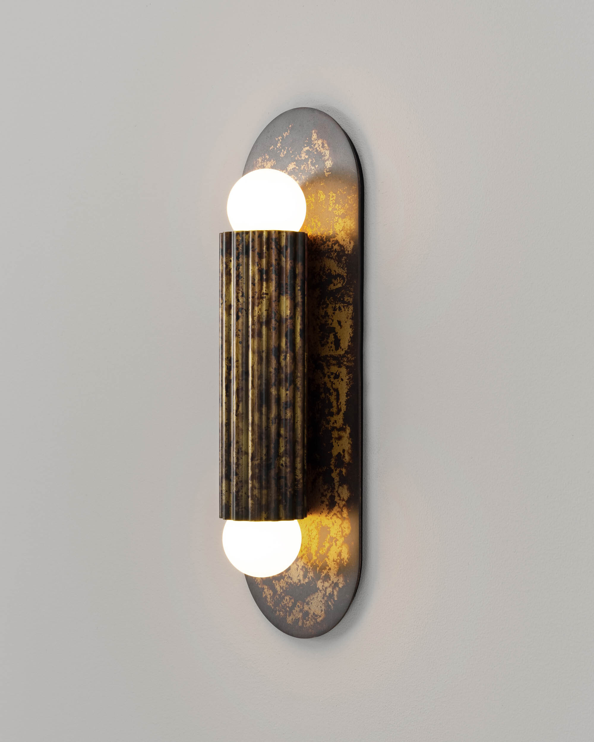 Vesta SM brass Wall Sconce/Flush Mount in shadowed gild  finish handcrafted by Schwung