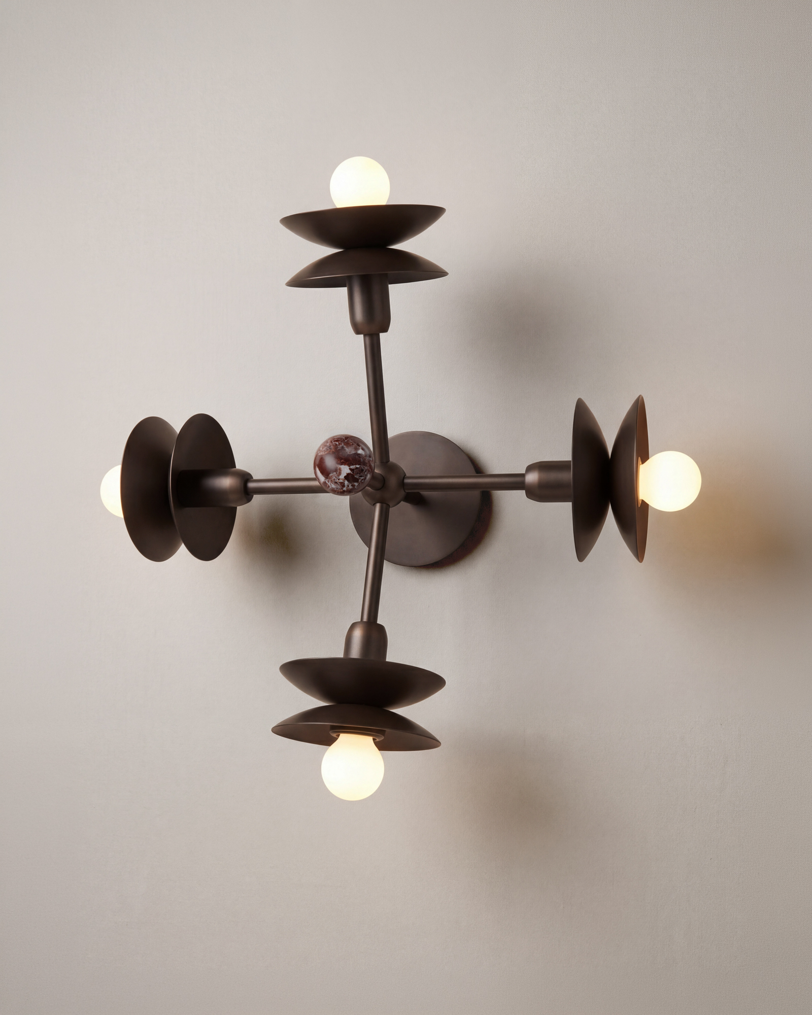 Babylon 4 brass and marble Wall Sconce/Flush Mount in classic bronze finish handcrafted by Schwung