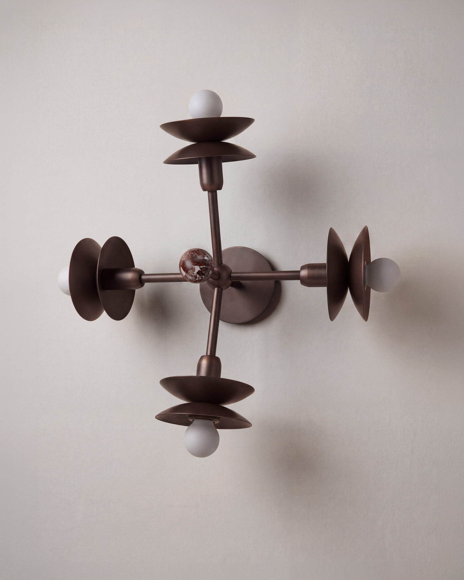 Babylon 4 brass and marble Wall Sconce/Flush Mount in classic bronze finish handcrafted by Schwung